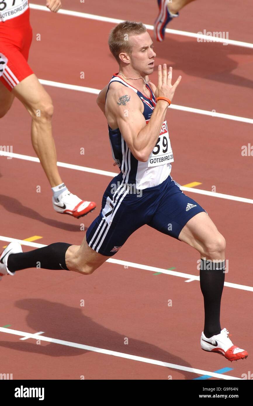great Britain's Tim Benjamin wins his first round race of the 400m