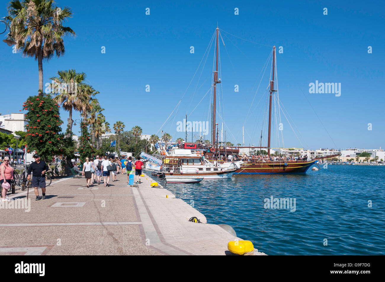 Excursion cruise ships in harbour, Kos Town, Kos (Cos), The Dodecanese, South Aegean Region, Greece Stock Photo