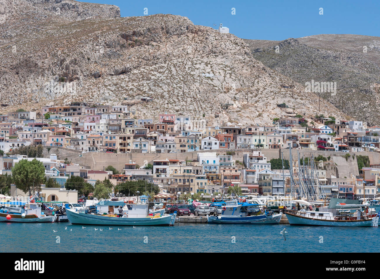 Harbour view, Pothia (Pothaia), Kalymnos, The Dodecanese, South Aegean ...