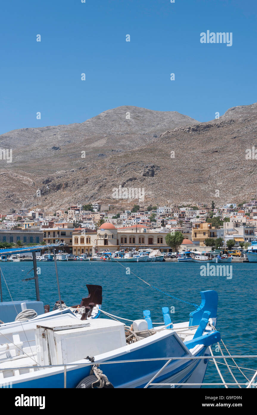 Fishing boats in harbour, Pothia (Pothaia), Kalymnos, The Dodecanese ...