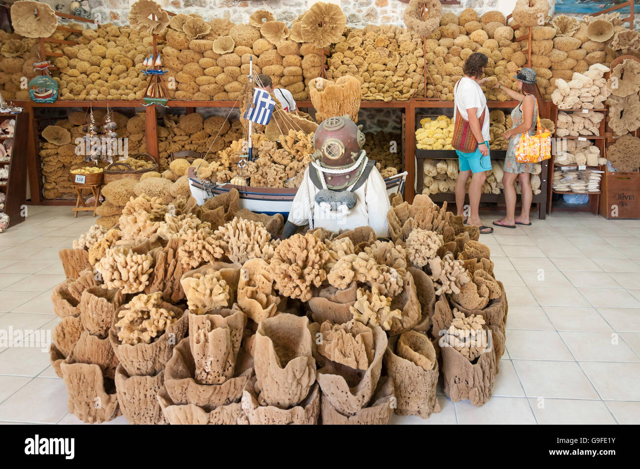 Collection of sponges in Sponge Factory shop, Pothia (Pothaia