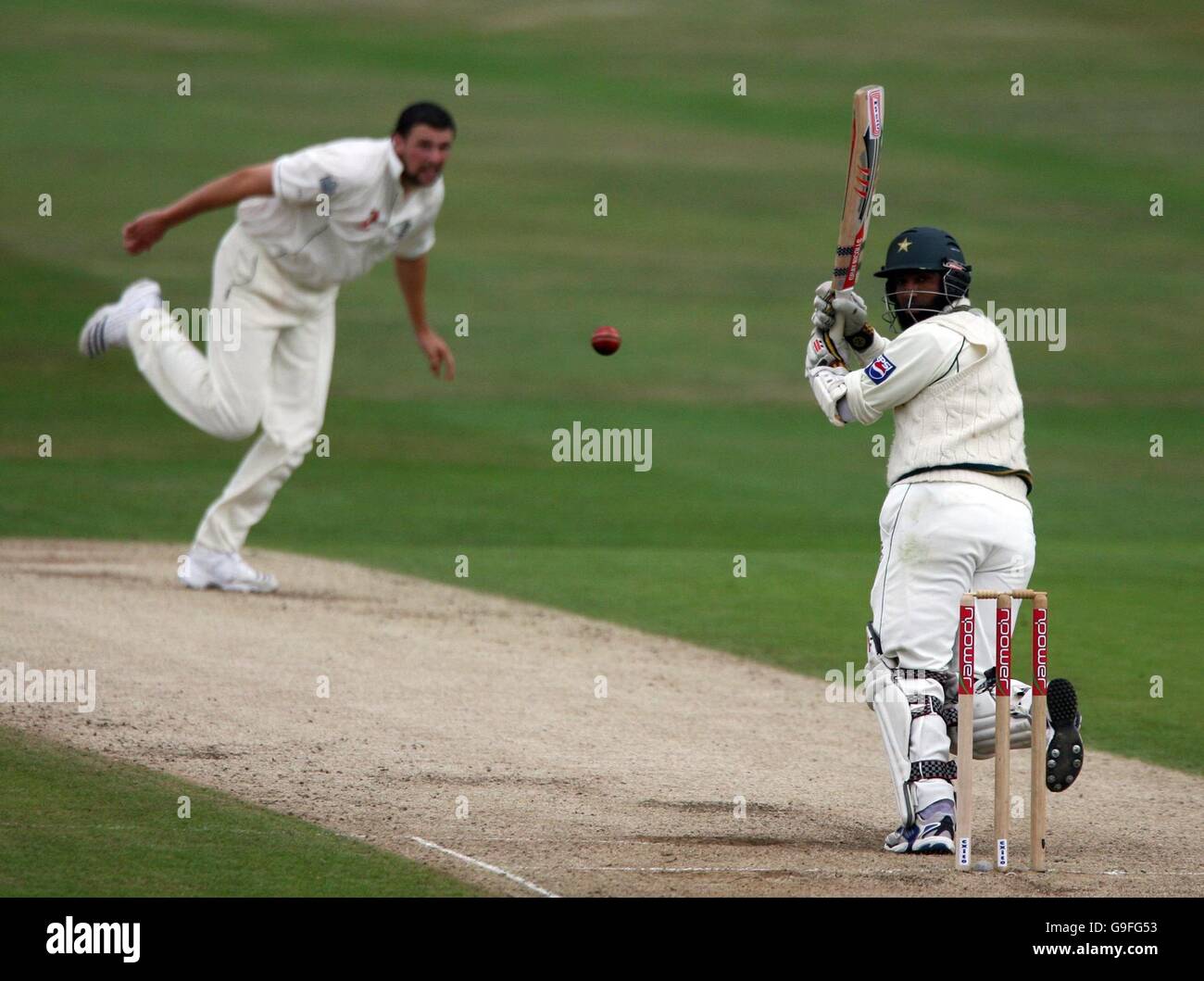 Pakistan batsman Mohammad Yousuf scores runs off England bowler Steve Harmison during the second day of the Third npower Test match at Headingley, Leeds. Stock Photo