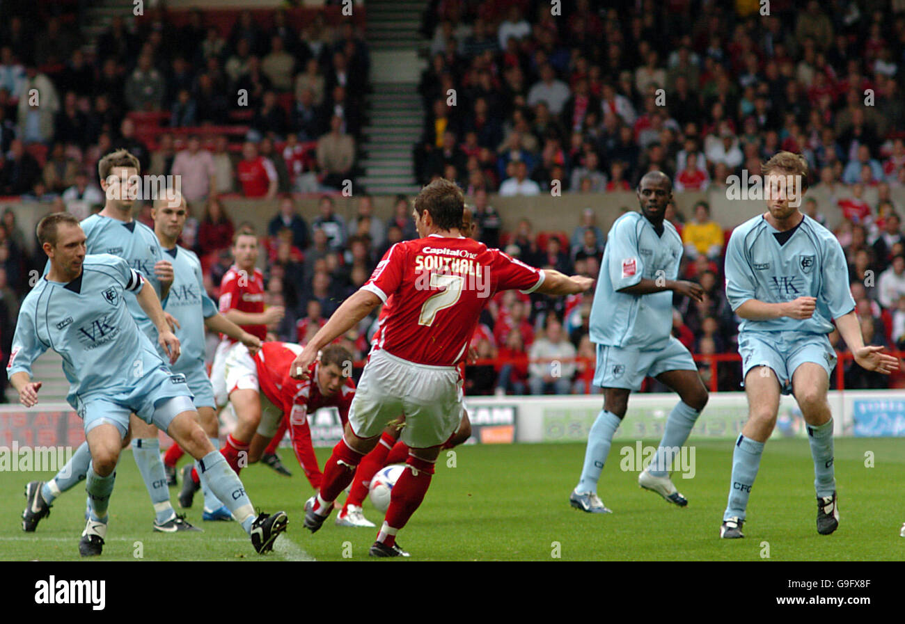 Nottingham forests nicky southall scores the 4th goal against