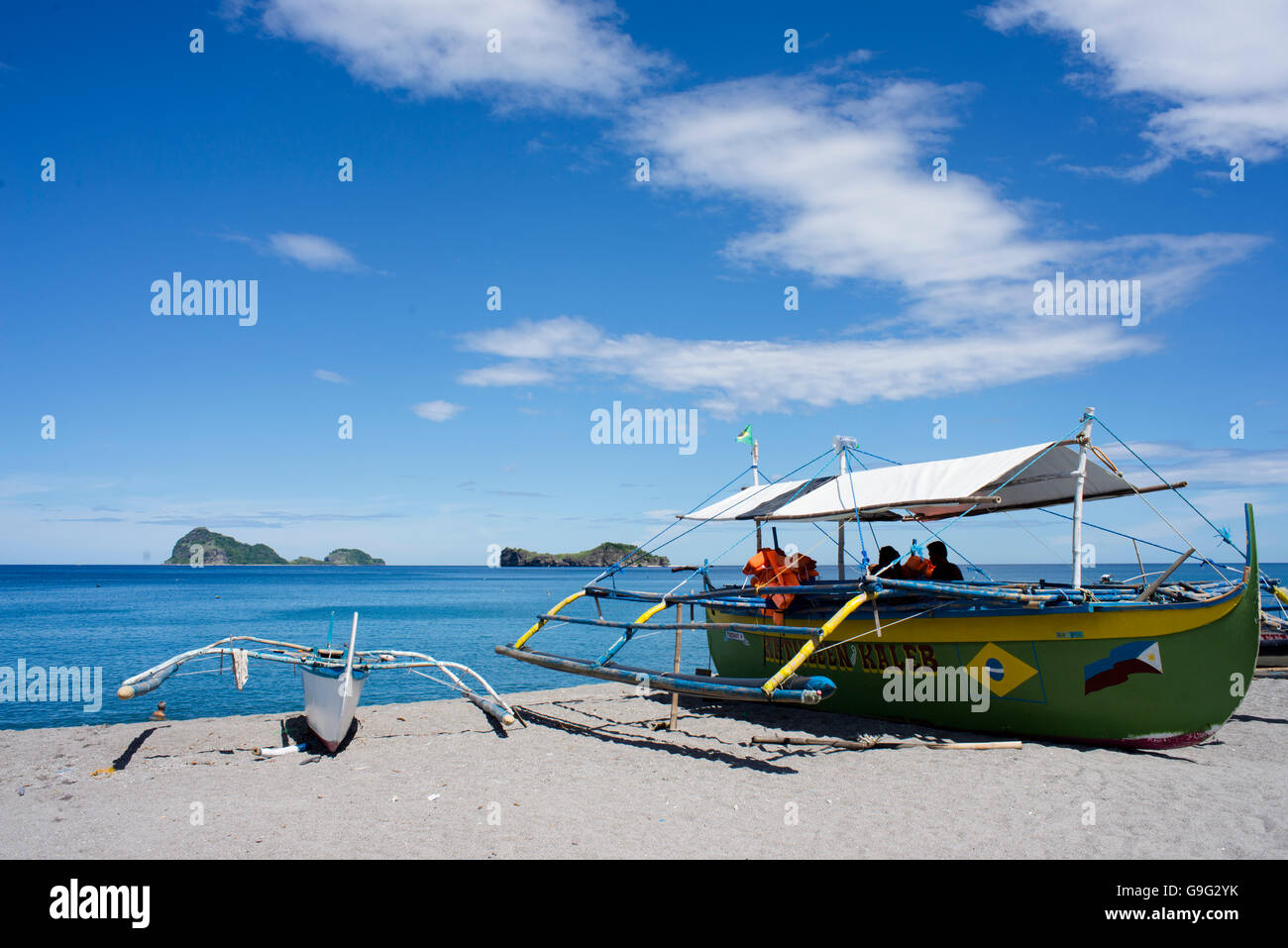 Fishing boats at Pundaquit Beach, Zambales, Philippines Stock Photo