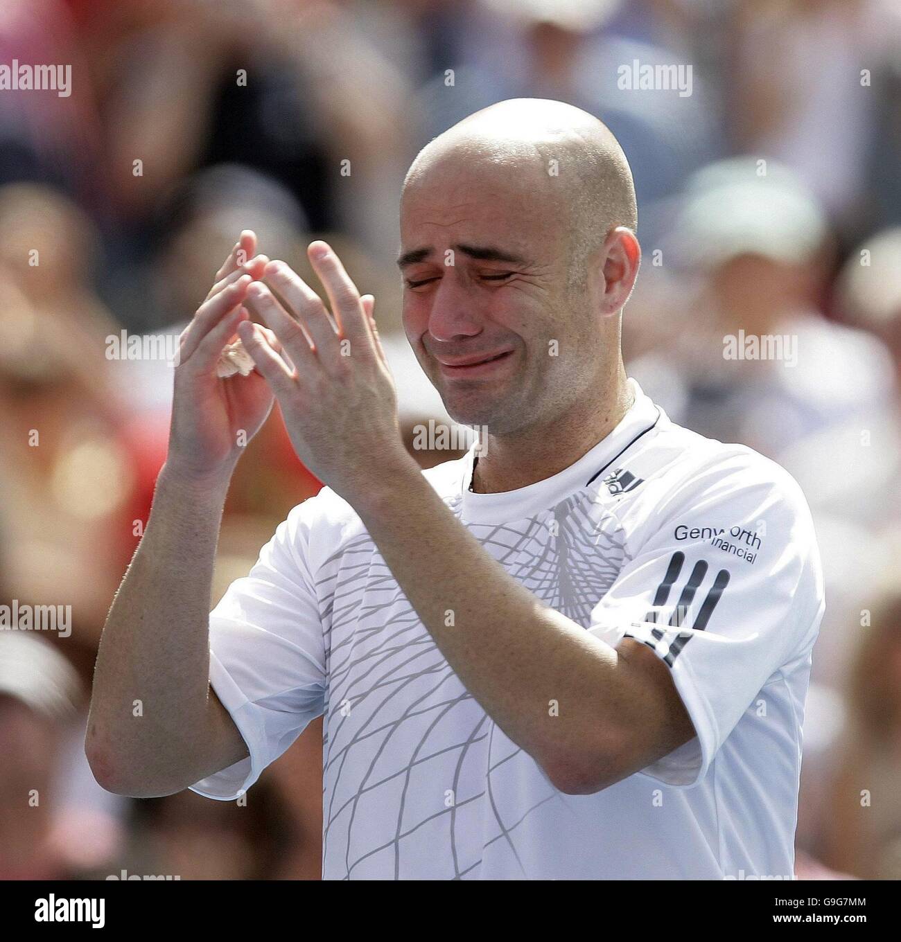 USA's Andre Agassi after losing to Germany's Benjamin Becker in the third round of the US Open at Flushing Meadow, New York. Stock Photo