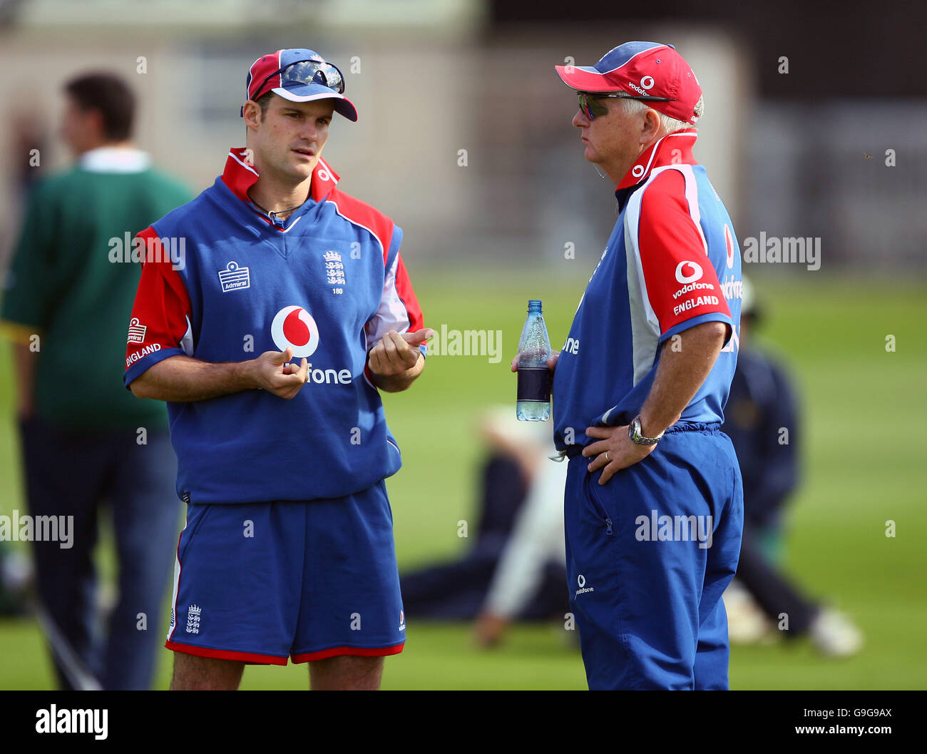 England captain Andrew Strauss and coach Duncan Fletcher Stock Photo