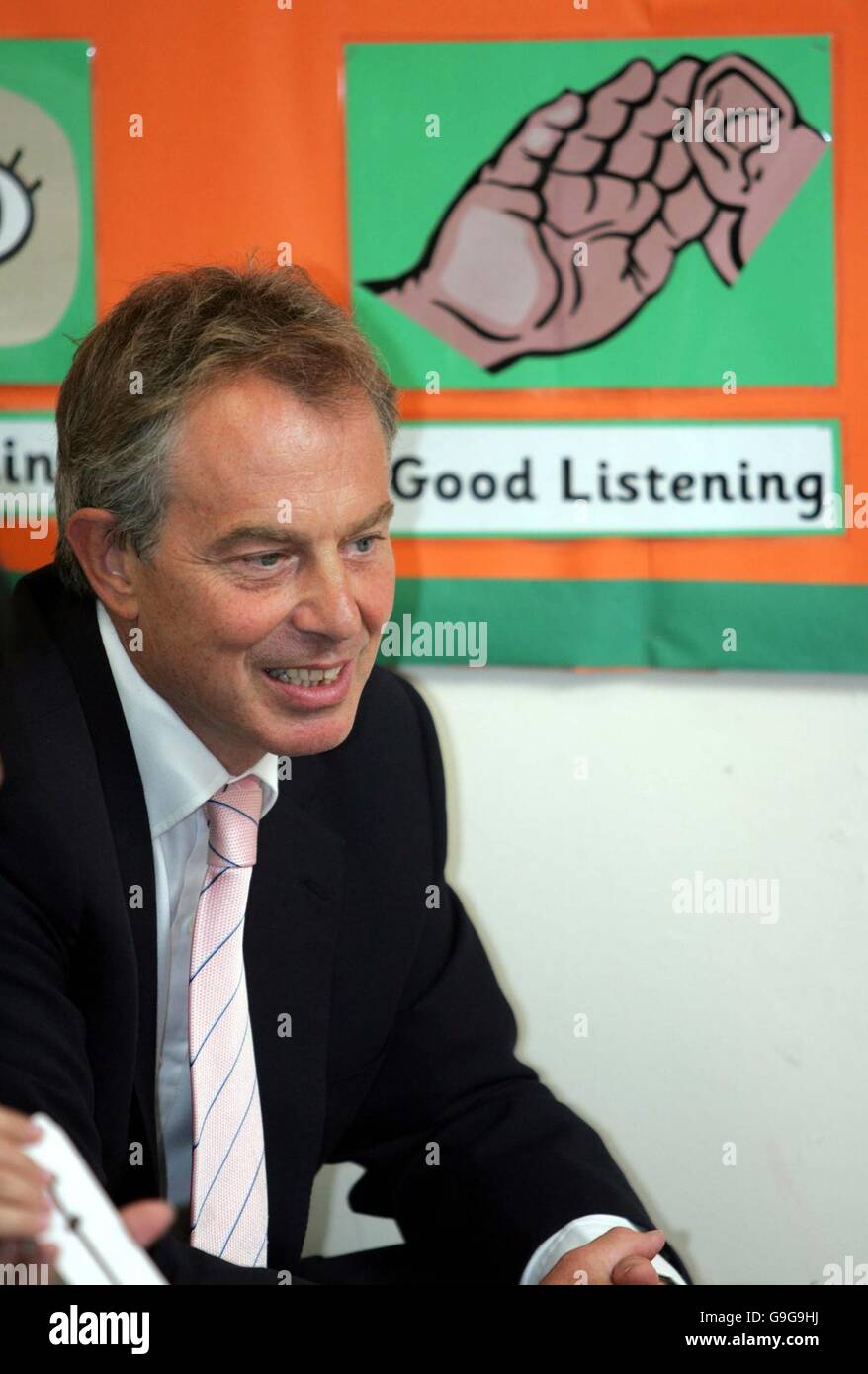 Britain's Prime Minister Tony Blair during a visit to the Seven Mills