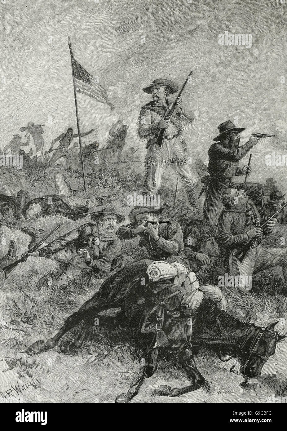 Heroic death of General George Armstrong Custer at the Battle of Little Bighorn Stock Photo