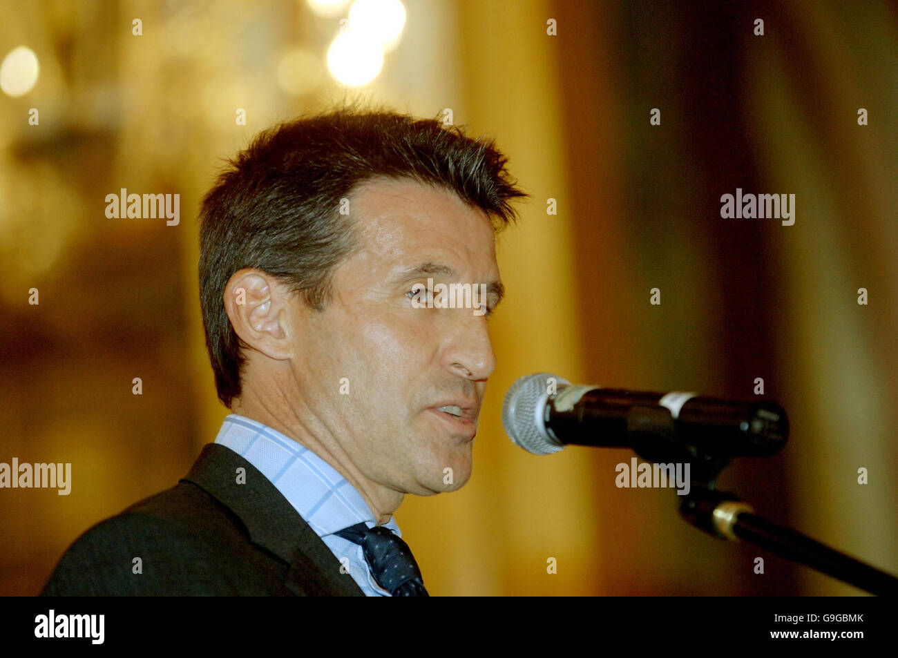 London Olympic Chairman Lord Seb Coe gives a chairman's view at the National Sporting Club Lunch at the Cafe Royal in Central London. Stock Photo