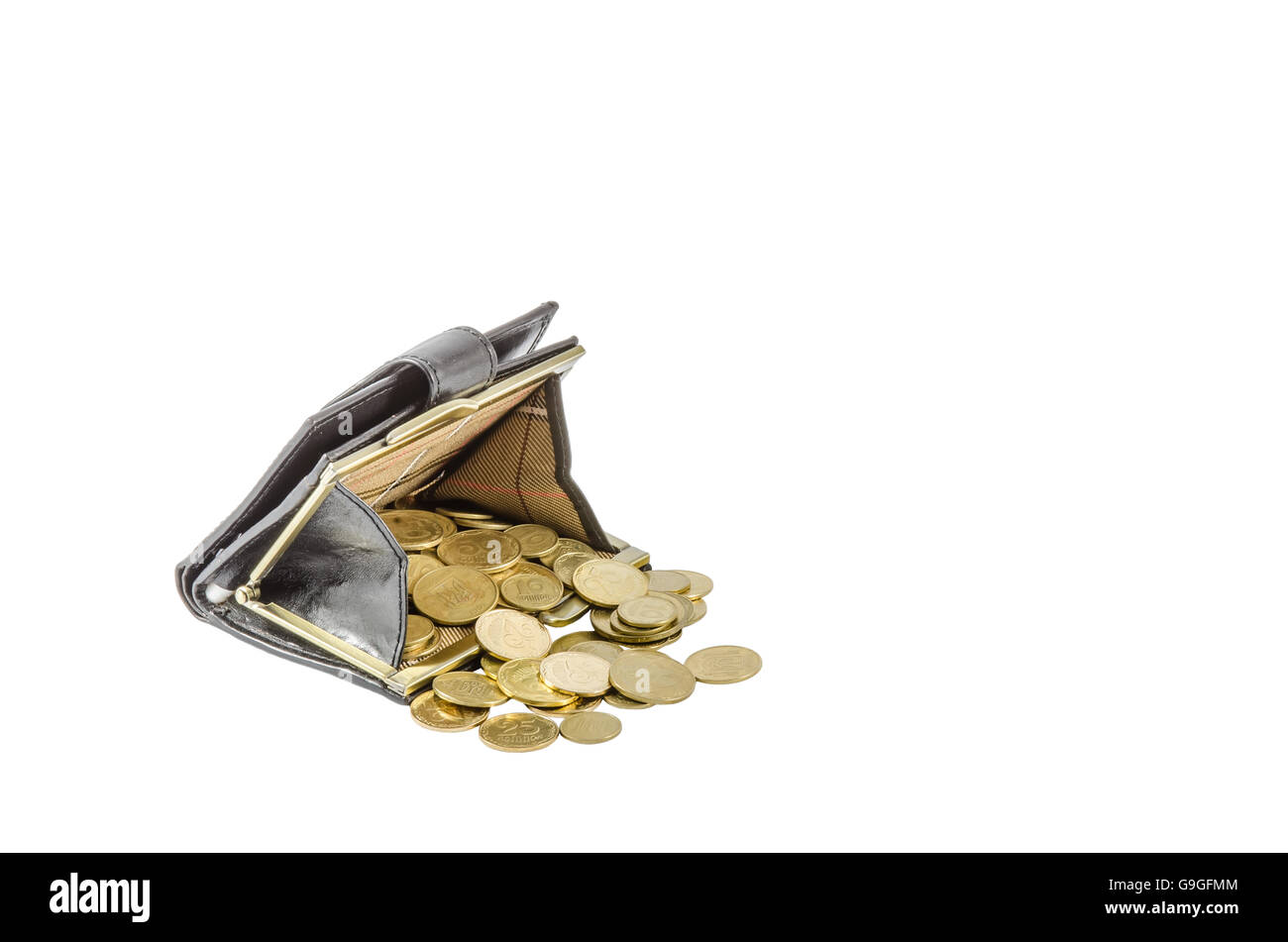 Black purse with Ukrainian coins isolated on white Stock Photo - Alamy