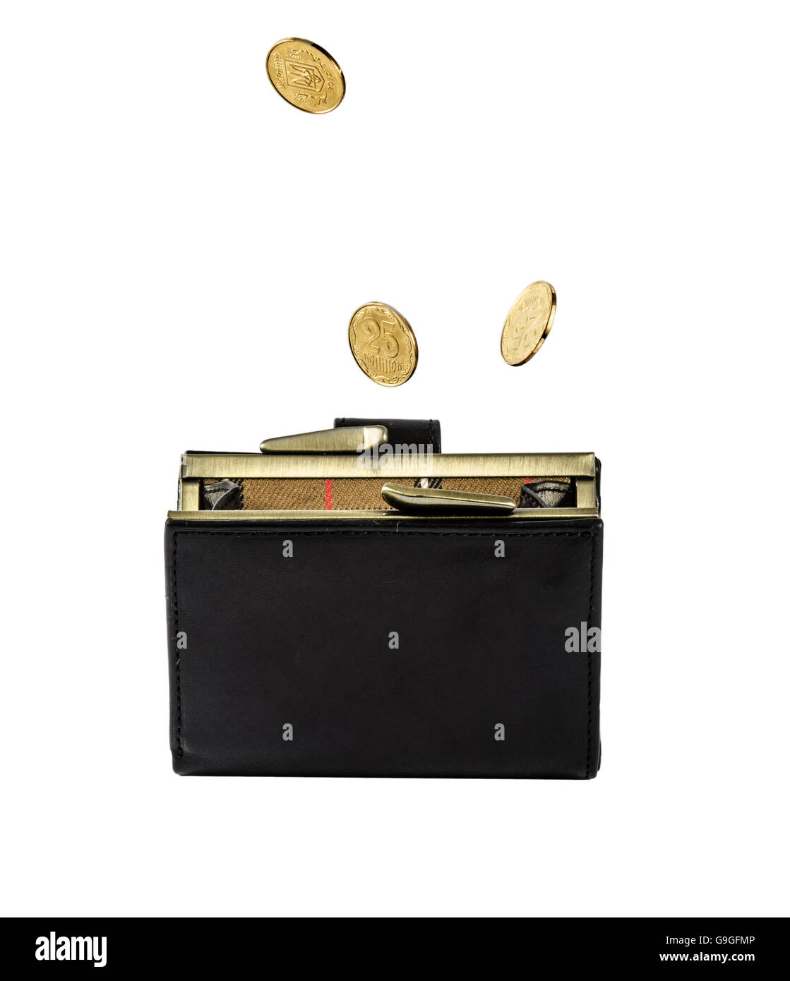 Black purse with Ukrainian coins isolated on white Stock Photo - Alamy