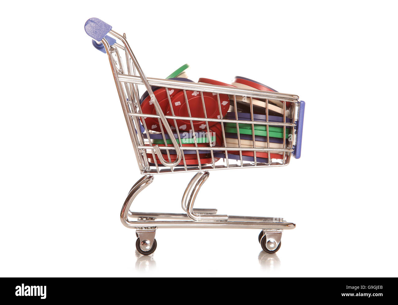 Shopping trolley with poker chips cutout Stock Photo Alamy
