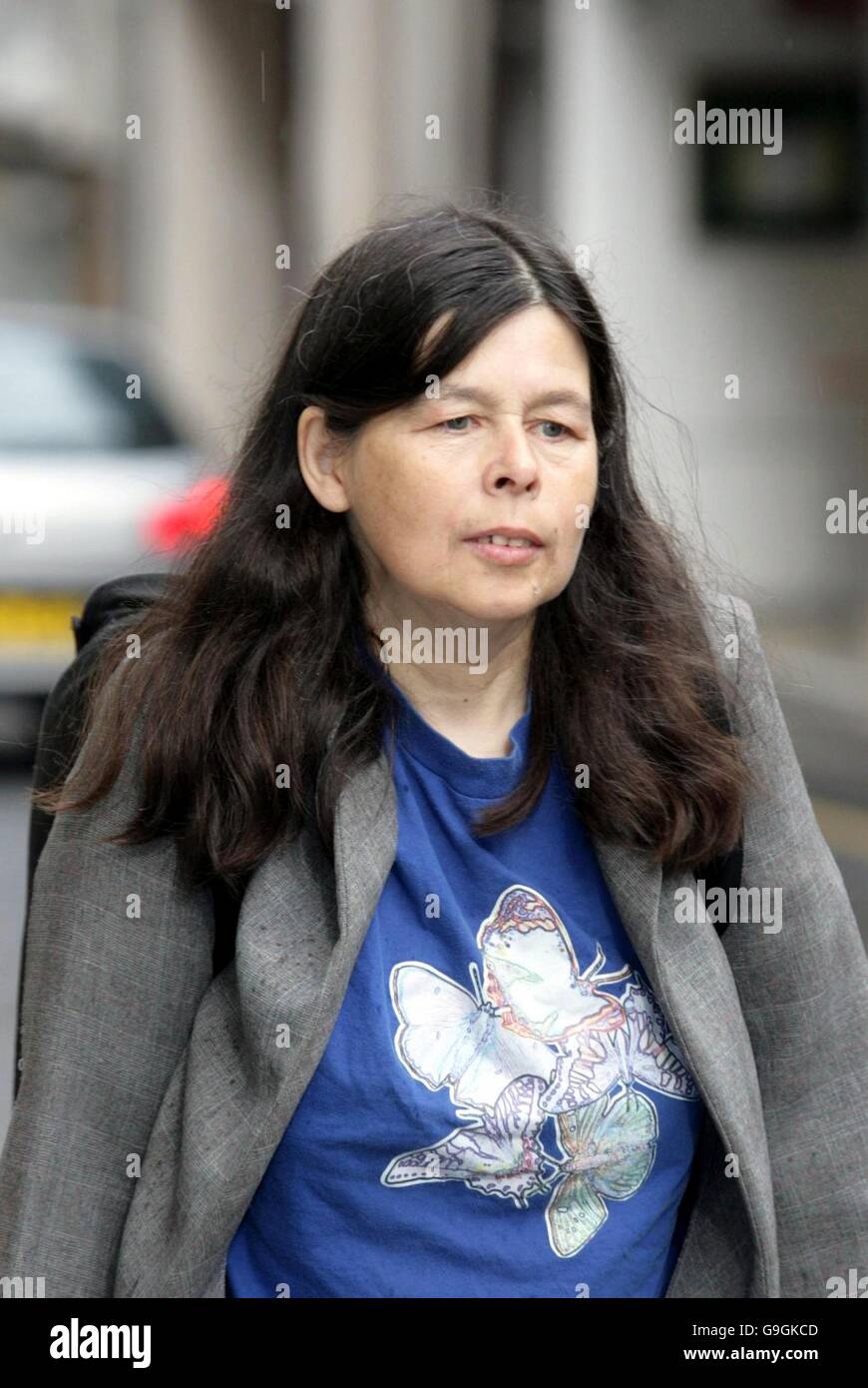 Margaret Jones, who is accused of sabotaging military equipment at RAF Fairford, Gloucestershire, arrives at Bristol Crown Court to hear the jury's verdict on their trial. Stock Photo