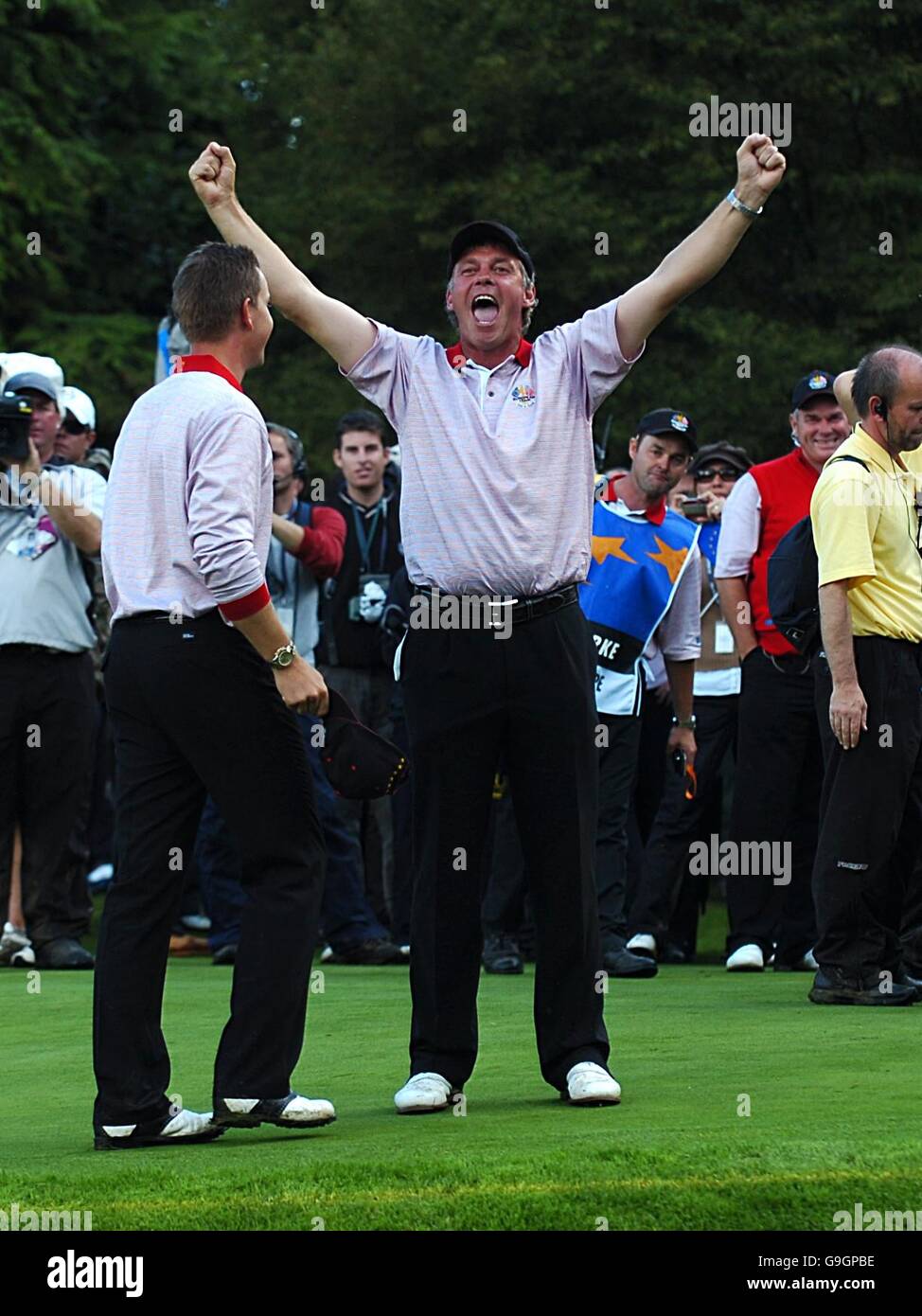 Darren Clarke, Europe Ryder Cup Team celebrates with Henrik Stenson