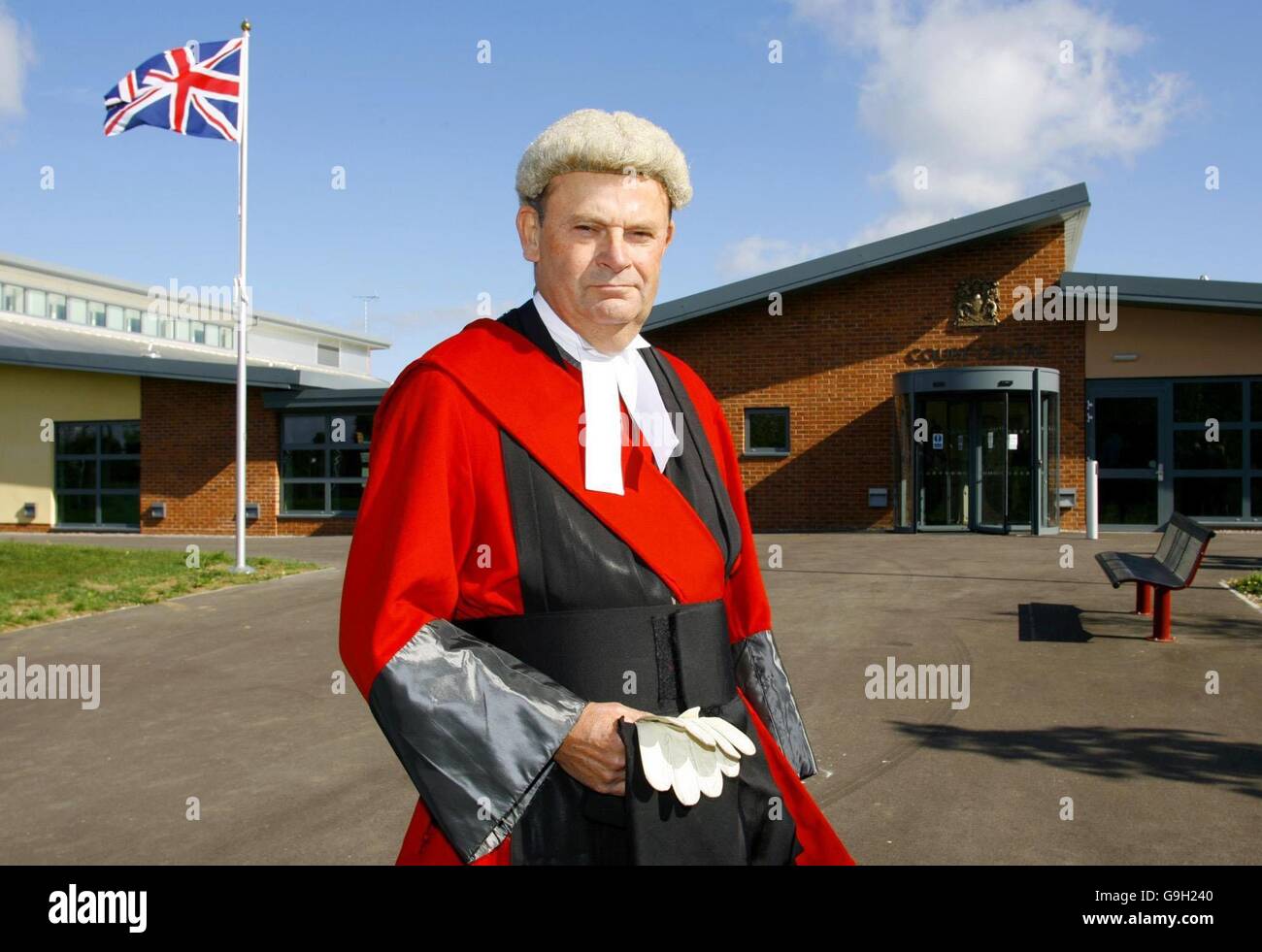 Re-transmitted to correct byline: Library file, dated 7/9/2006. The Honourable Justice Mr Stuart McKinnon, outside the Military Court Centre at Bulford Camp, Wiltshire. Stock Photo