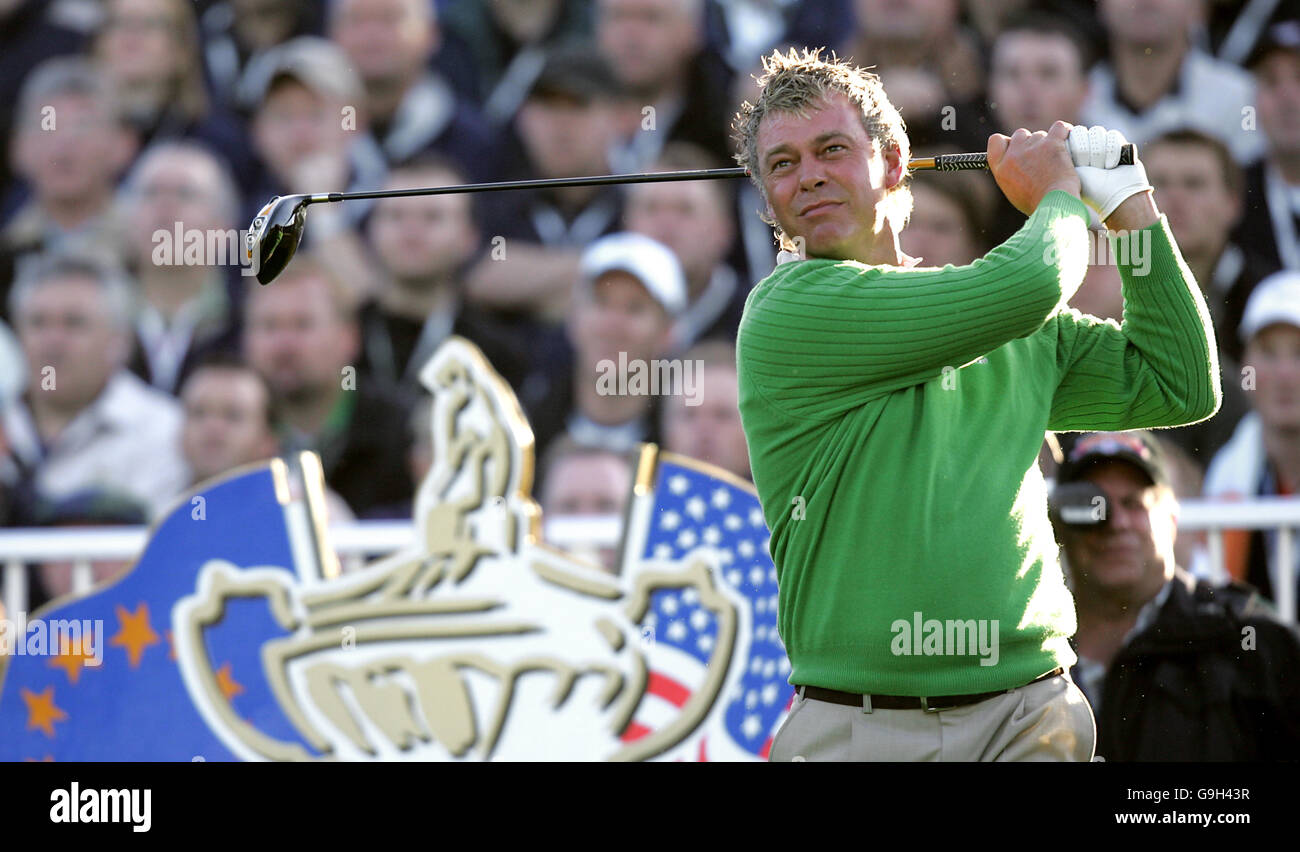 Europe's Darren Clarke tees off on the first hole during Day One of the Ryder Cup at the K-Club, Co Kildare, Ireland. Picture date: Friday September 22, 2006. Match Three, Fourballs: USA's Phil Mickelson and Chris Di Marco v Europe's Darren Clarke and Lee Westwood. Photo Credit should read: David Davies/PA Stock Photo