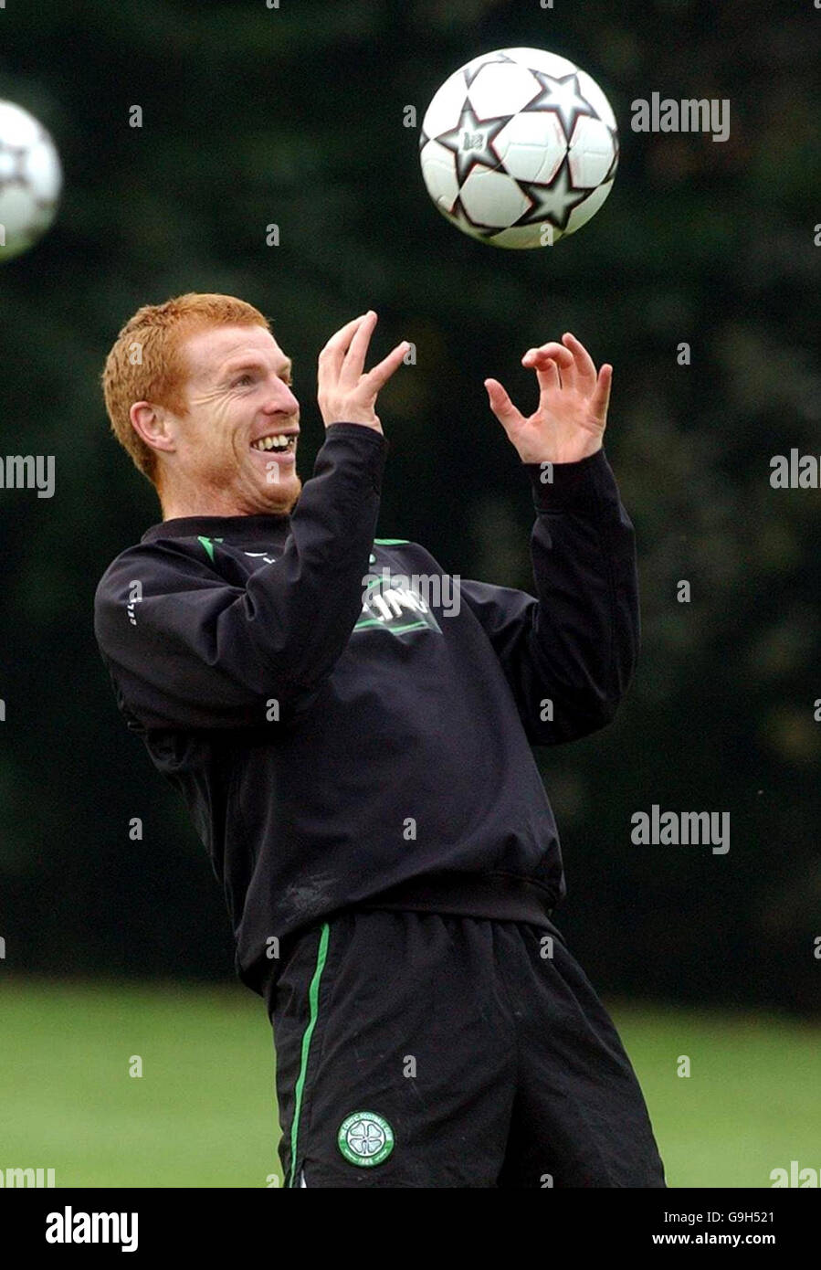 Celtic's Neil Lennon in action during a training session at Barrowfield training ground, Glasgow. Stock Photo