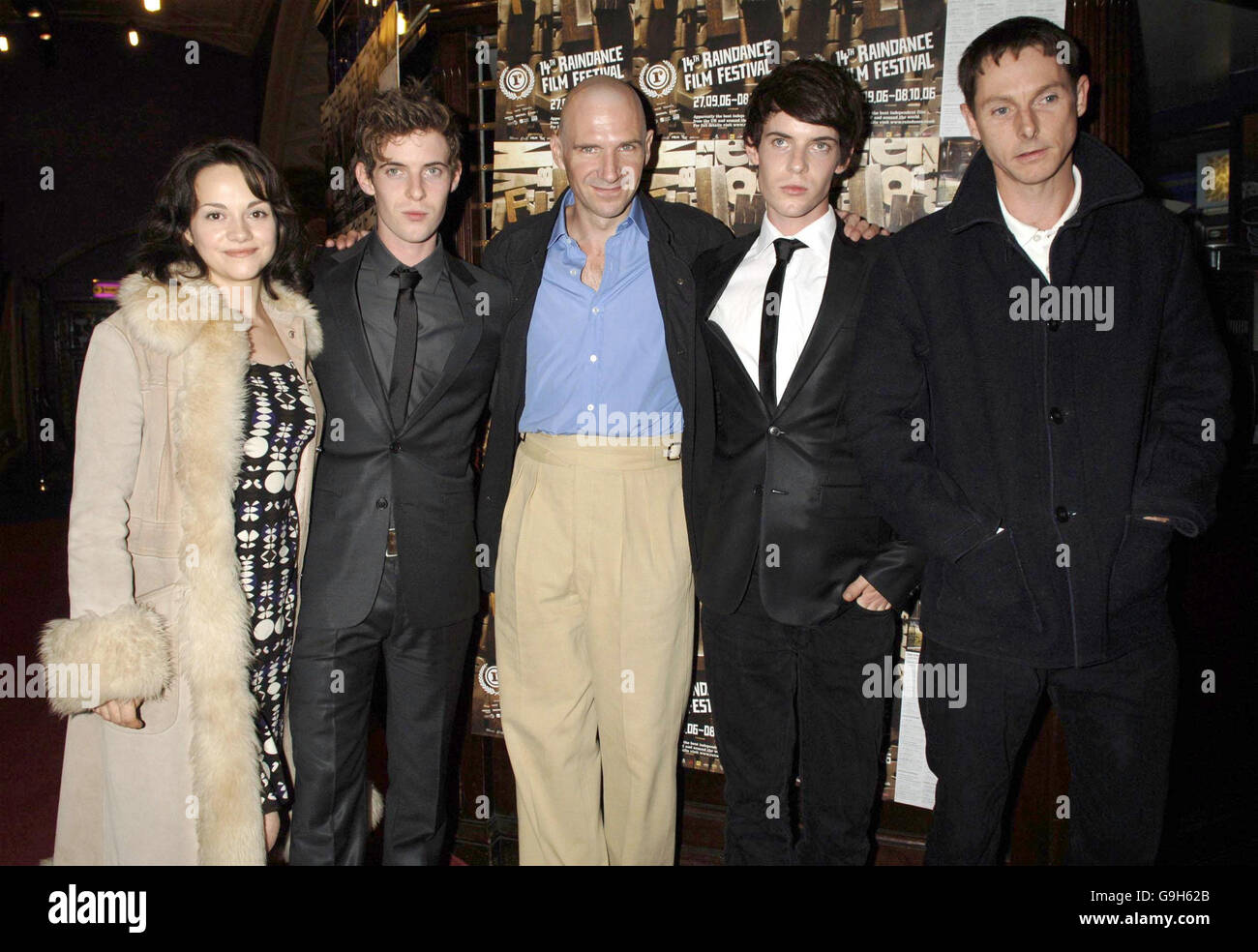 Tania Emery, Luke (second left) and Harry Treadaway (second right) and Sean Harris (right) stand with Ralph Fiennes attend the UK premiere of Brothers In The Hand at the Cineworld Cinema, Haymarket, central London. Stock Photo