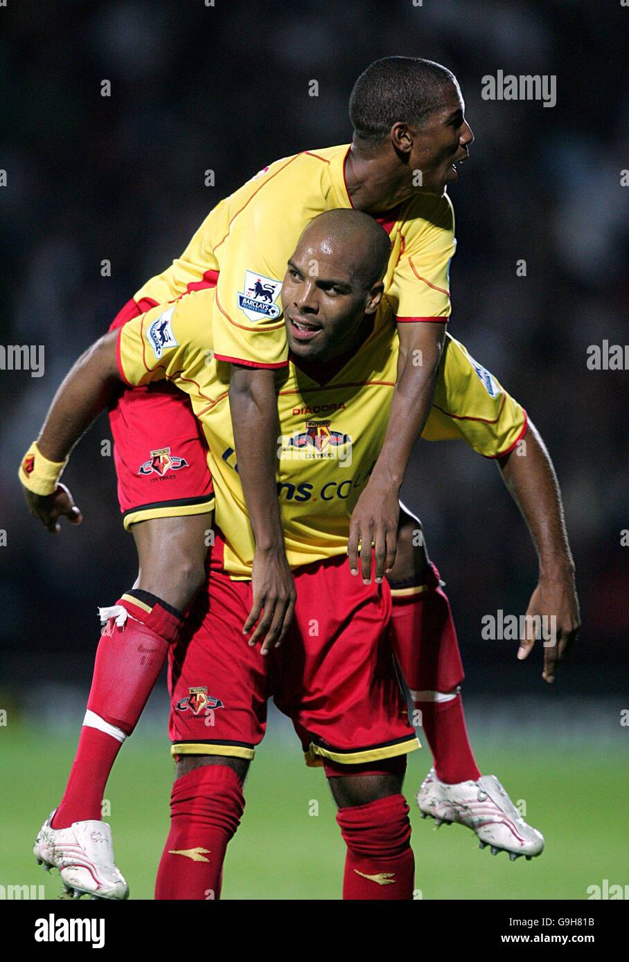 Watford's Marlon King celebrates his goal with Ashley Young Stock Photo