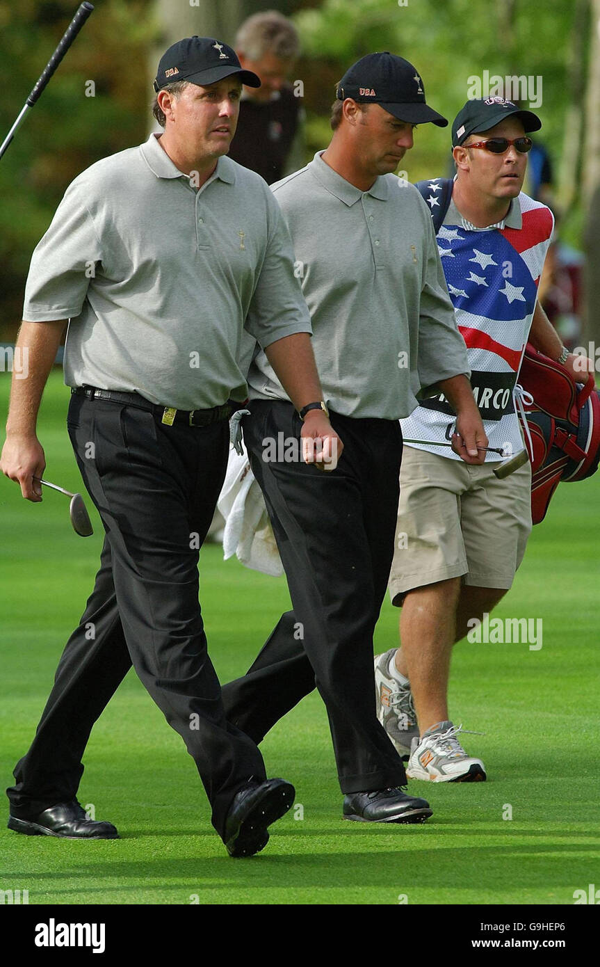 Golf - Ryder Cup - First Day - Four Ball - K Club, Co Kildare.. USA's Phil Mickelson and Chris Di Marco during today's four-ball round of the Ryder Cup, at the K Club, Co Kildare. Stock Photo