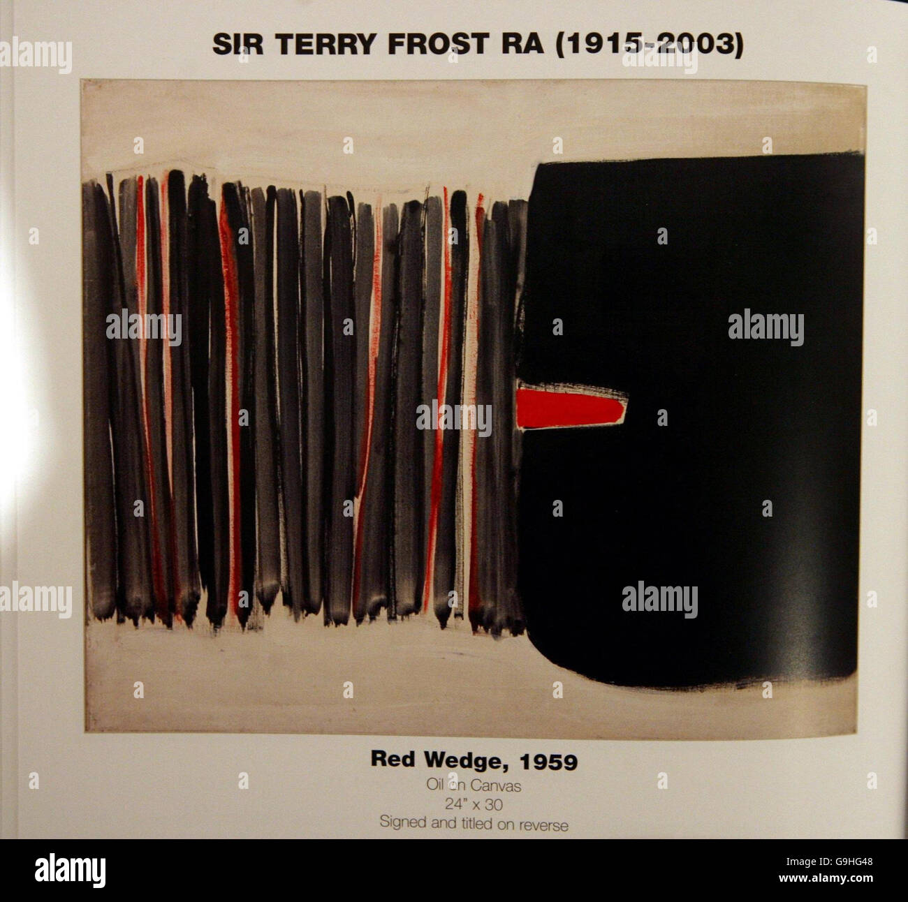 A copy of Red Wedge by Sir Terry Frost - one of the 15 pictures taken by thieves from the Clark Art Gallery in Hale, Greater Manchester. Stock Photo