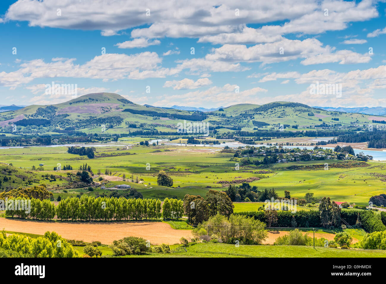 Hill view farm rural area - Karitane and Waikouaiti River near Dunedin Otago South Island New Zealand Stock Photo