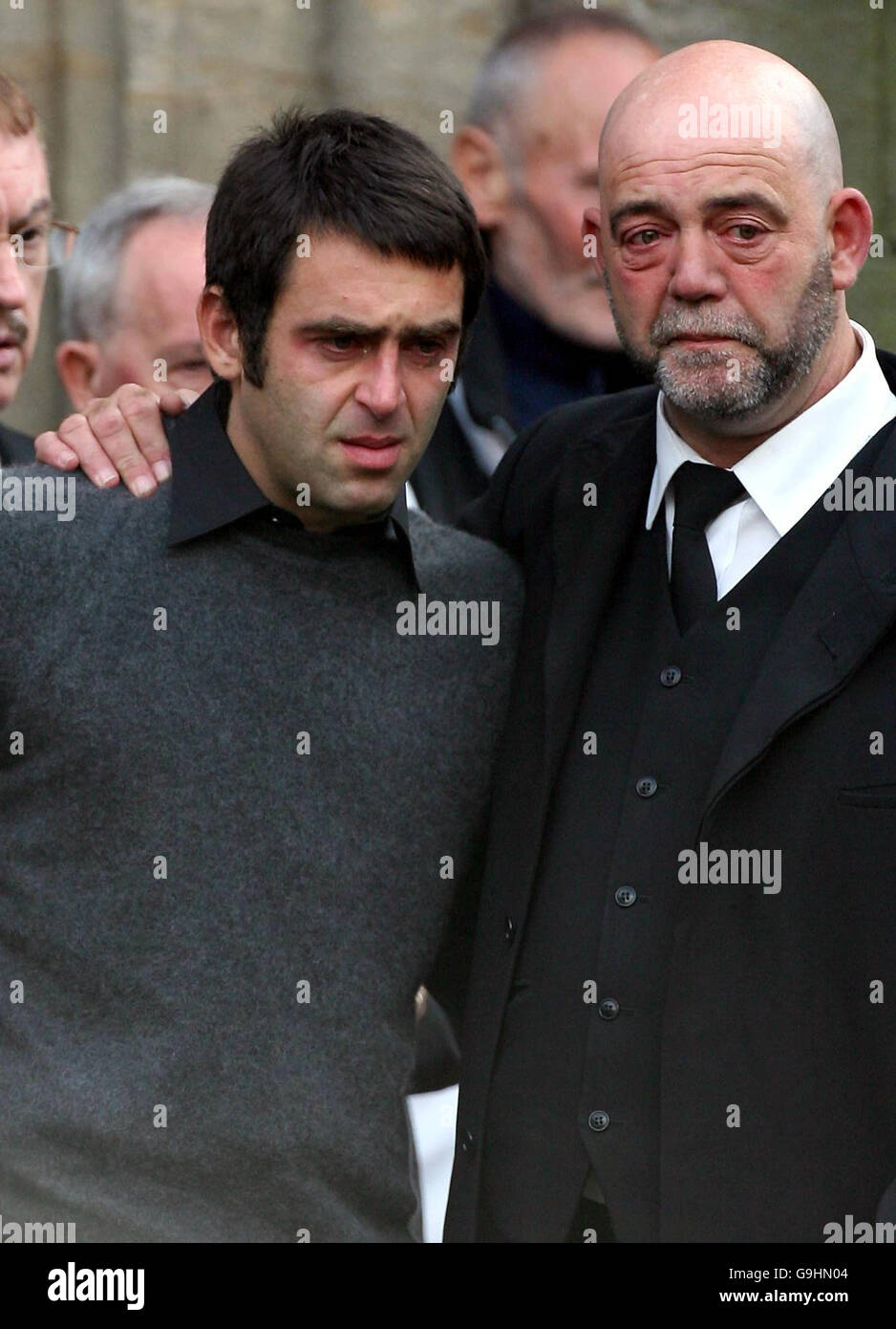 Paul Hunter funeral. A tearful Ronnie O'Sullivan is comforted as he