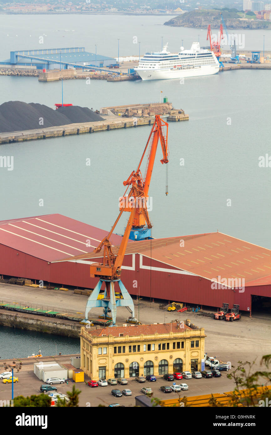 Huge cranes at a port charge Stock Photo