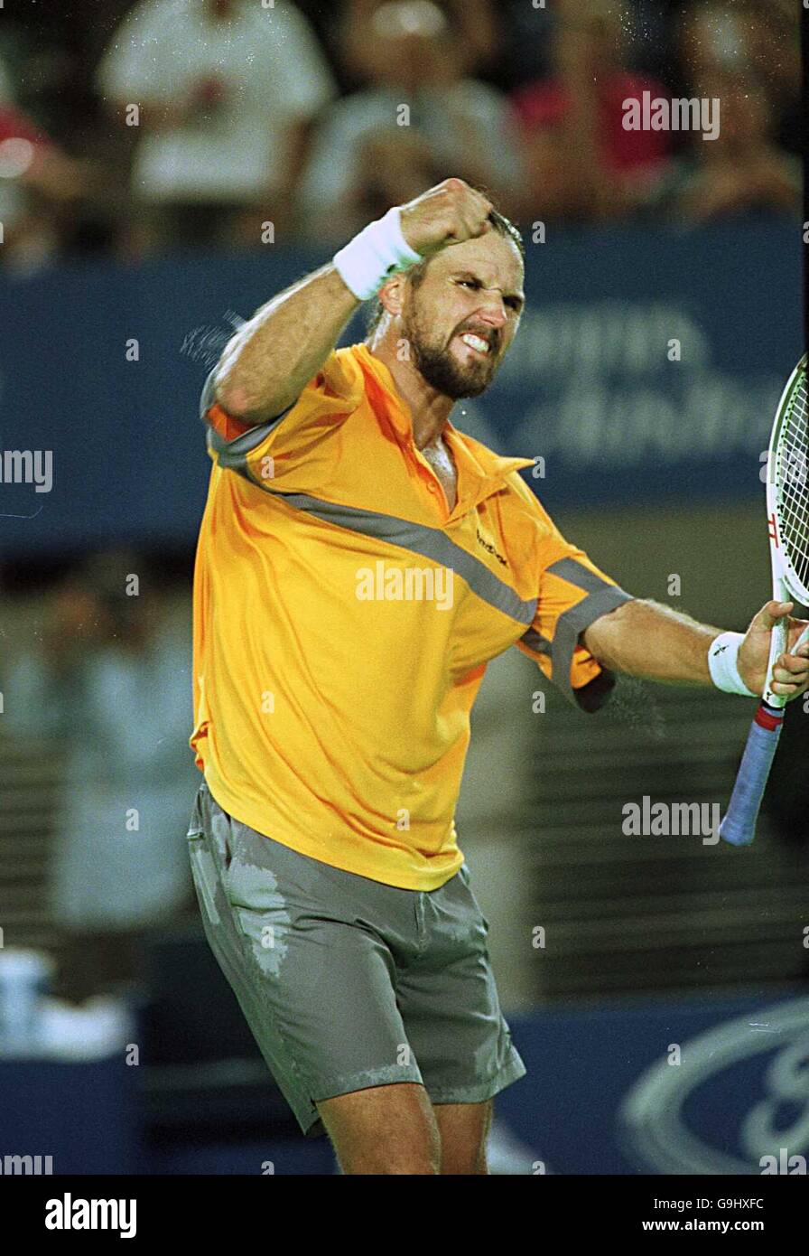 Pat Rafter Trophy Pat Rafter celebrates winning the mens quarter finals of the Australian ...