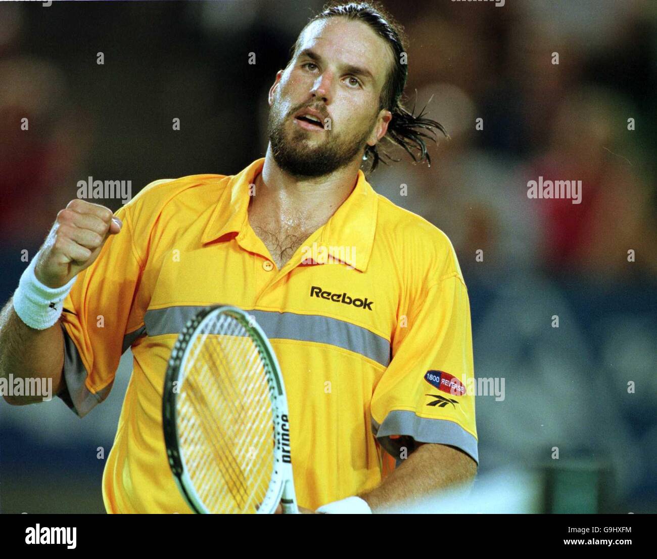 Tennis Australian Open Melbourne Quarter Finals. Pat Rafter celebrates winning the first