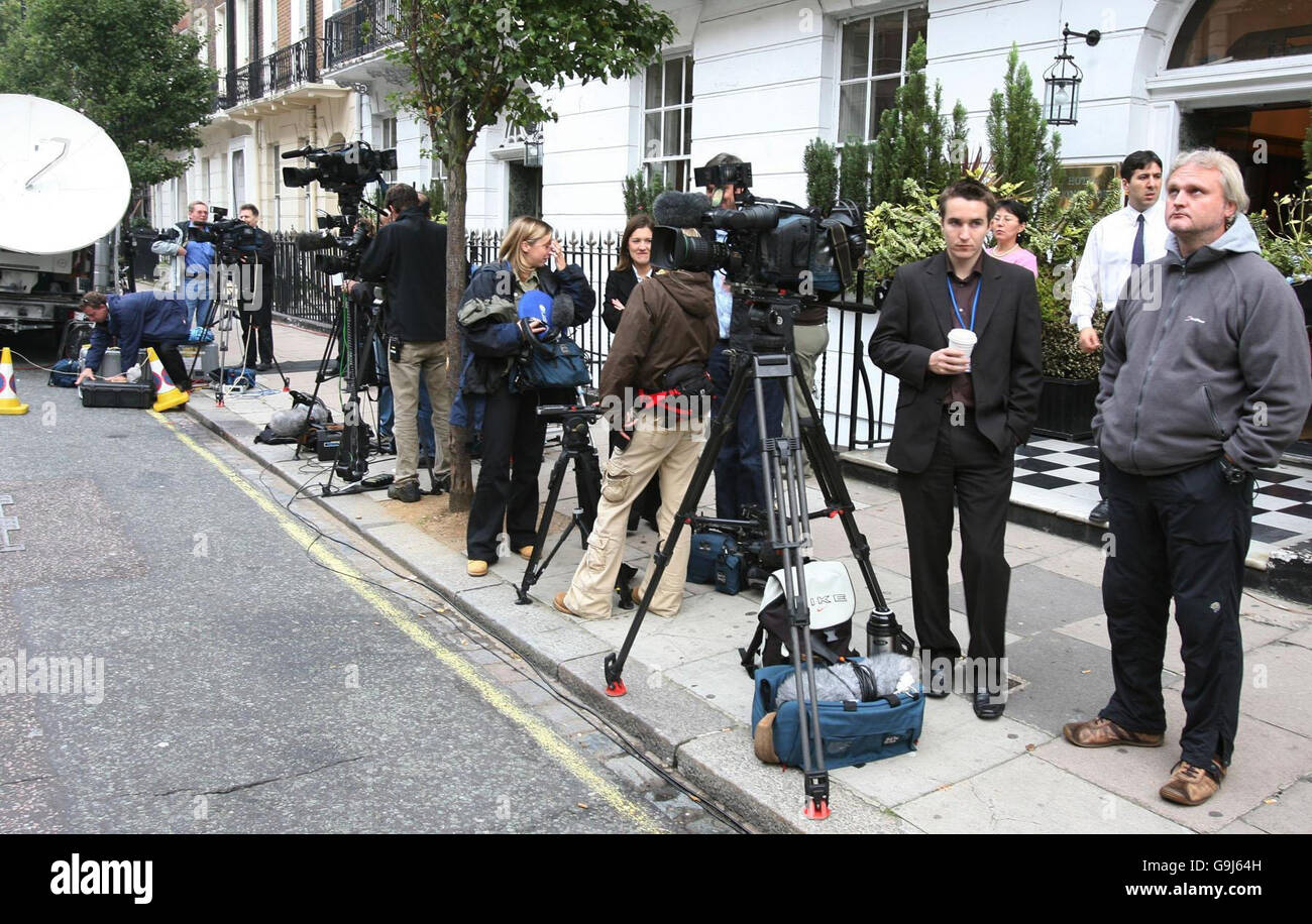 The world's press wait outside Madonna's house in central London. Stock Photo