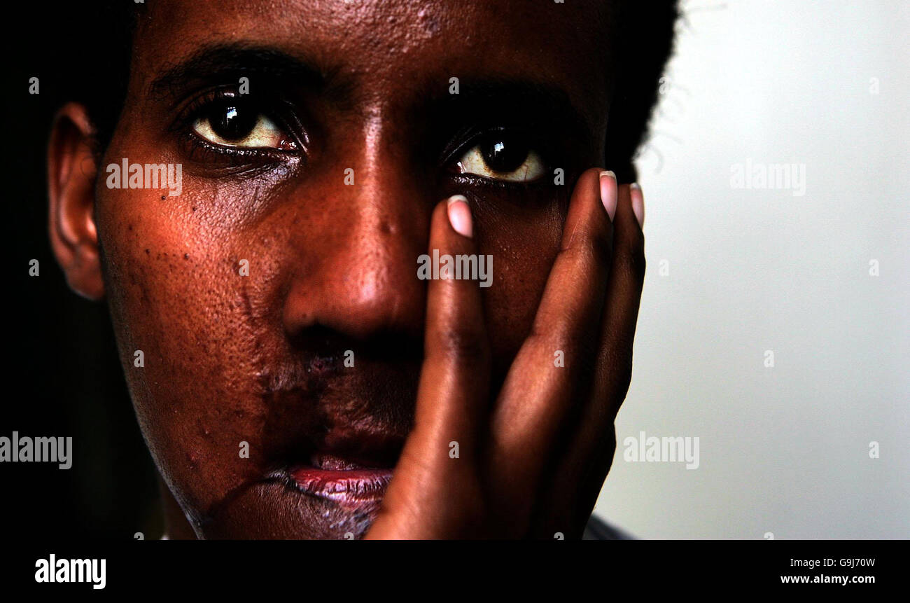 Rwandan survivor Odette Mupenza at a news conference at the Foreign Press Association headquarters in London. Stock Photo