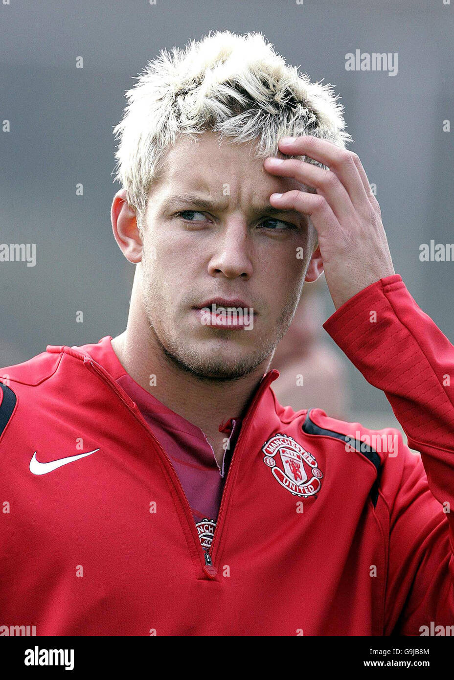 Manchester United's Alan Smith during a training session at Carrington training ground. Stock Photo