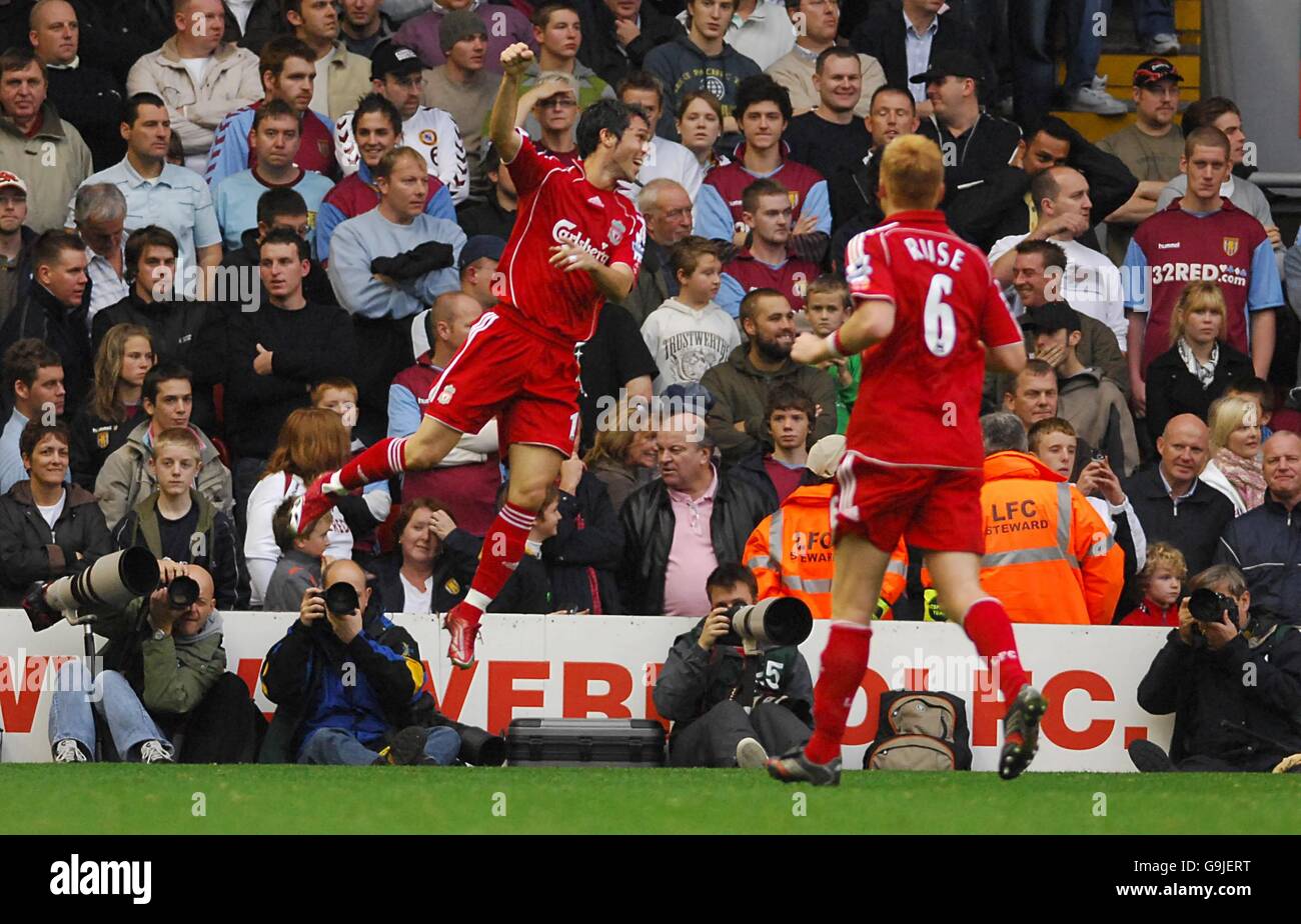 Liverpool's Luis Garcia (l) celebrates scoring the fourth goal Stock Photo  - Alamy