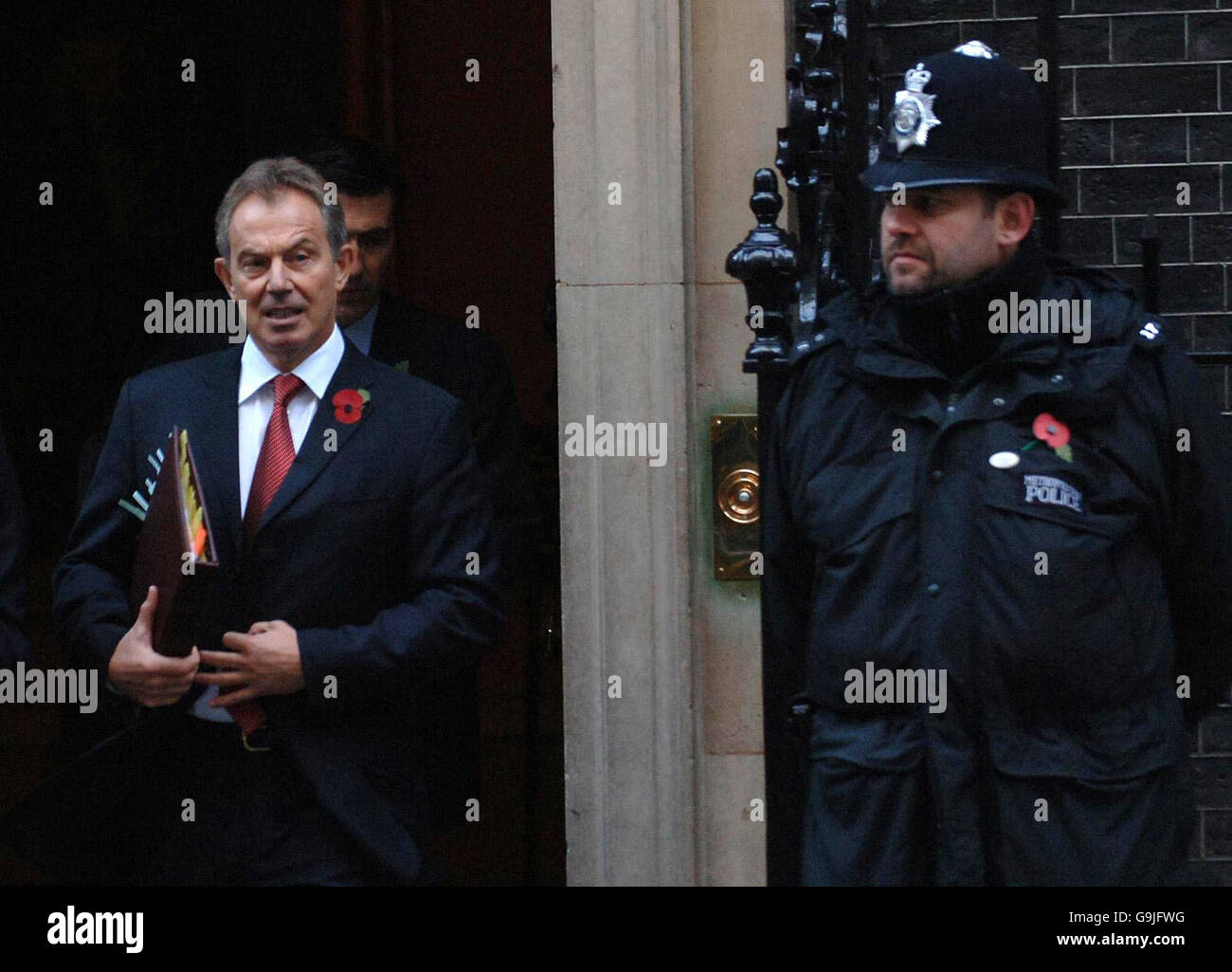 Britain's Prime Minister Tony Blair leaves No.10 Downing Street for PMQ's. Stock Photo
