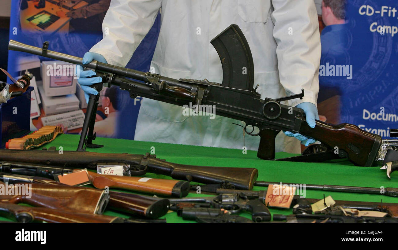 A selection of guns on display at Garda headquarters in Dublin, Ireland