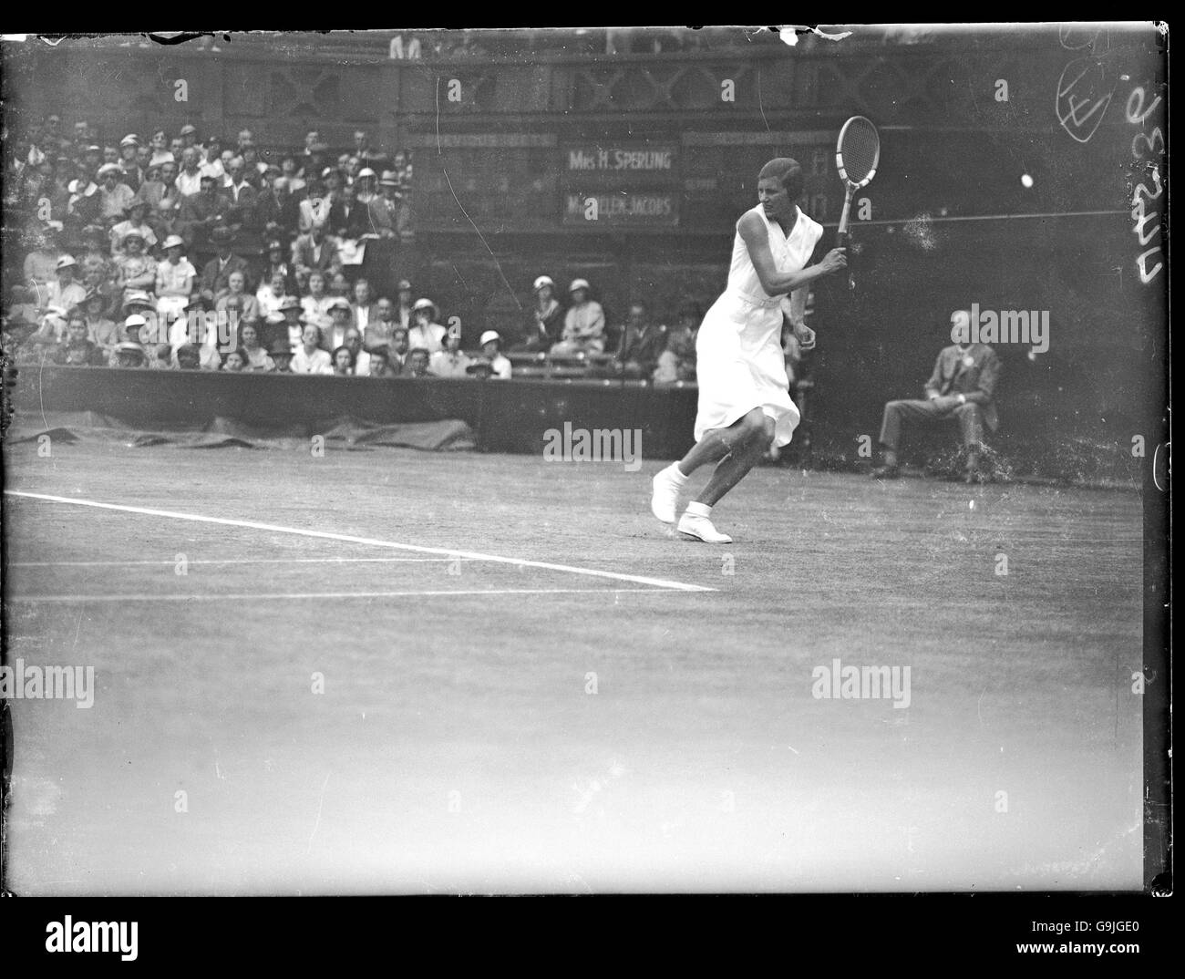 Tennis - Wimbledon Championships - Ladies' Singles - Semi Final - Helen Jacobs v Hilde Sperling. Hilde Sperling in action Stock Photo