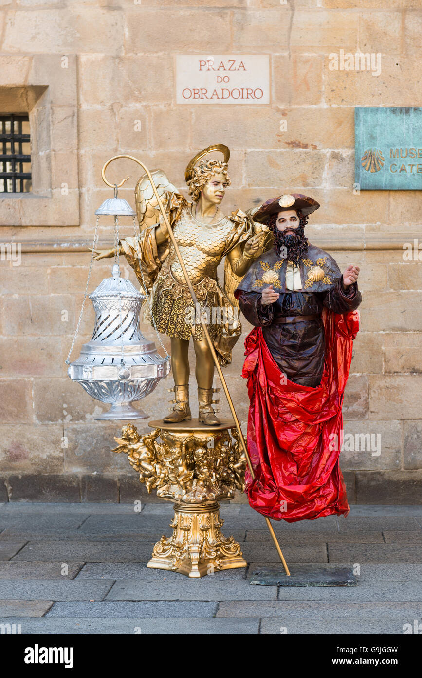 Art Performance Santiago de Compostela with Saint James and Angel Stock Photo