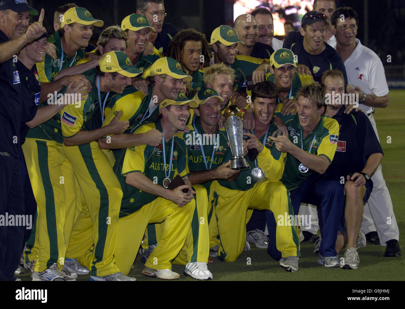Australia celebrate trophy following icc champions trophy final brabourne stadium hi-res stock 