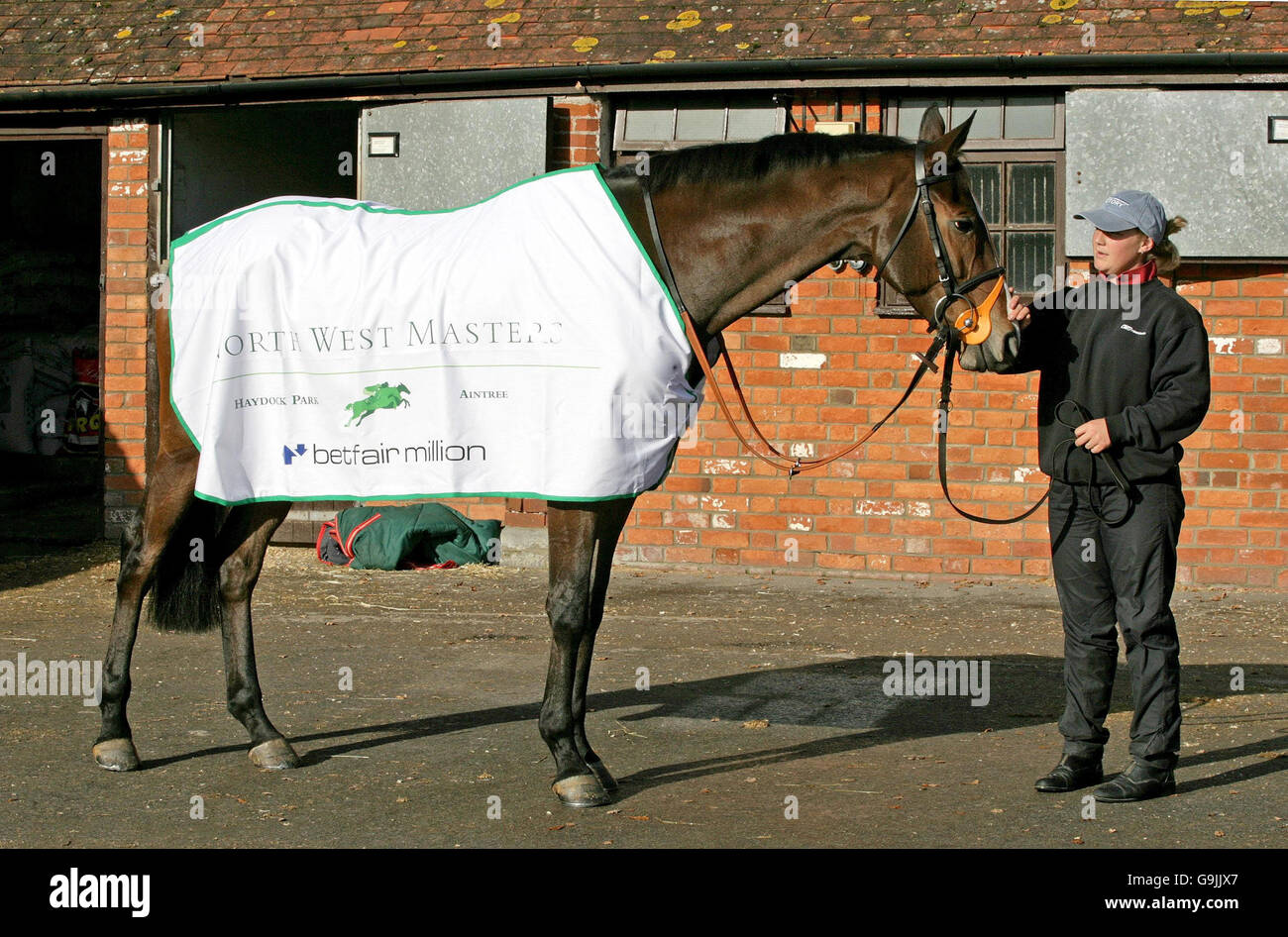 Racing Horses parade Manor Farm Stables. Sonja Wareurton parades