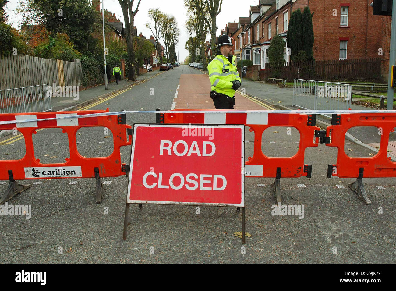 Police officers with roads closed in Wolverhampton after a police