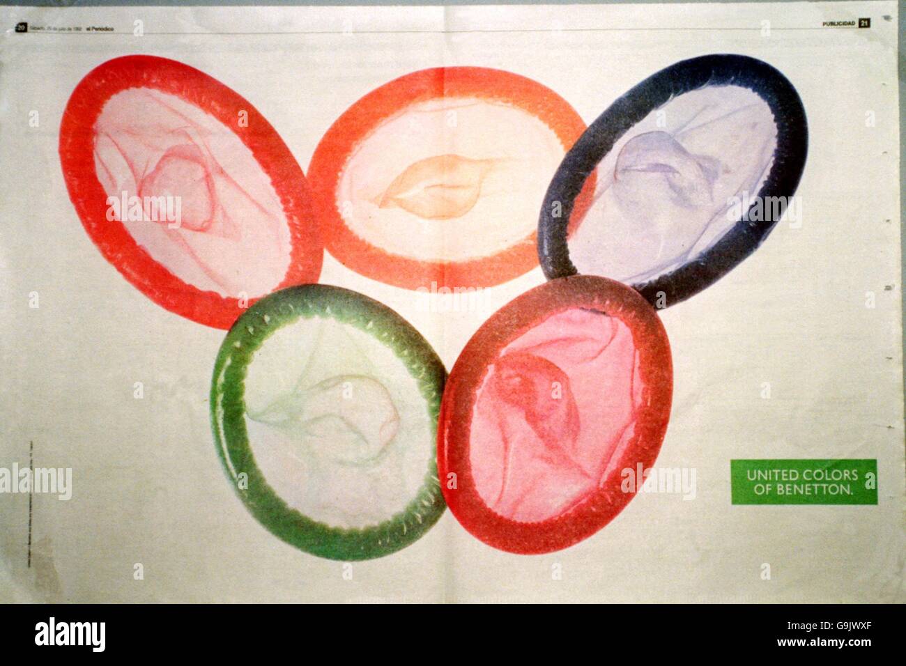 OLYMPICS BENNETON BARCELONA. THE BENNETON CONDOM ADVERT AT THE OLYMPICS. Stock Photo