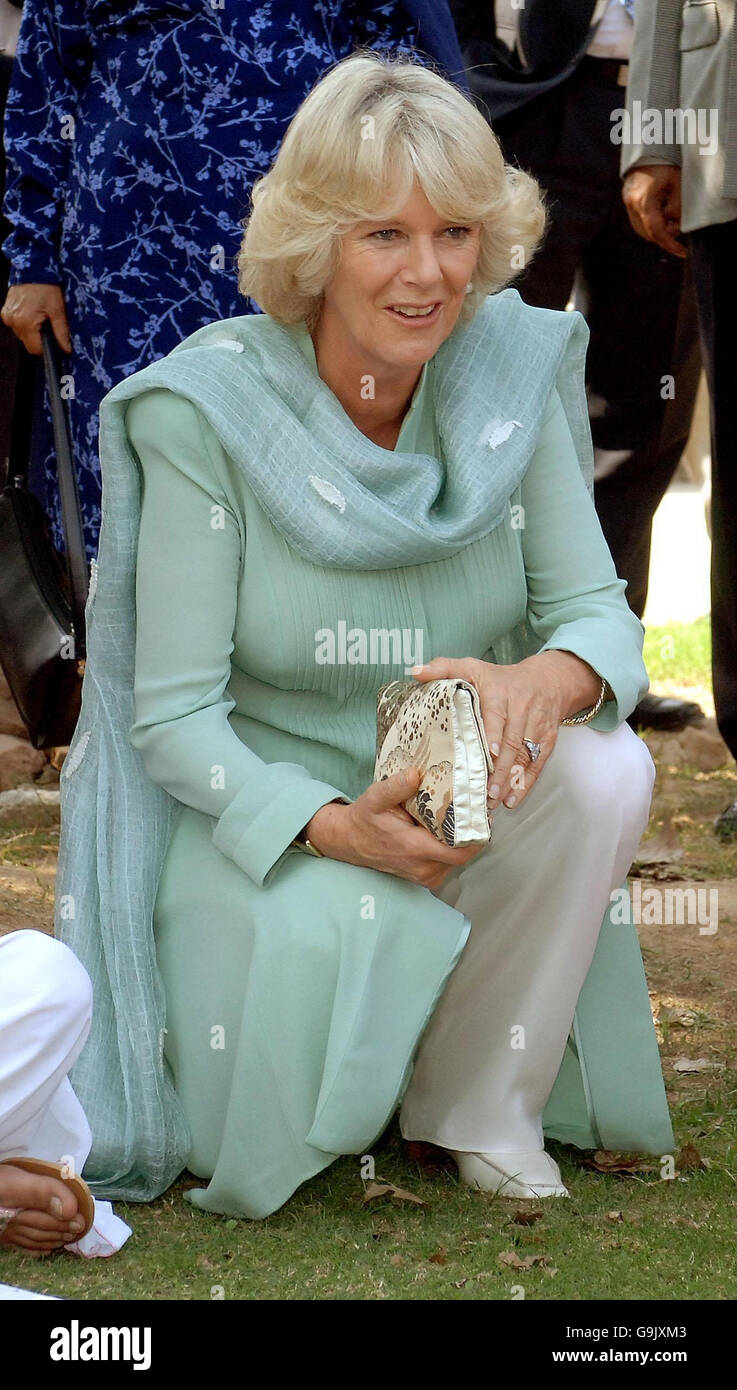 The Duchess of Cornwall talks to students at the Fatima Jinnah college in Rawalpindi, Pakistan. Stock Photo