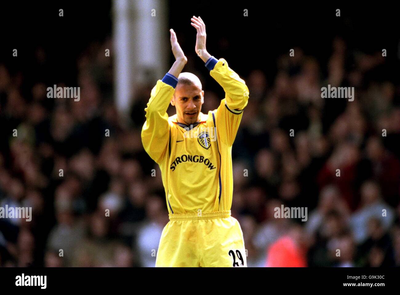 Leeds United S Rio Ferdinand Salutes His Old Fans At The Bobby Moore Stand At Upton Park West Ham Stock Photo Alamy