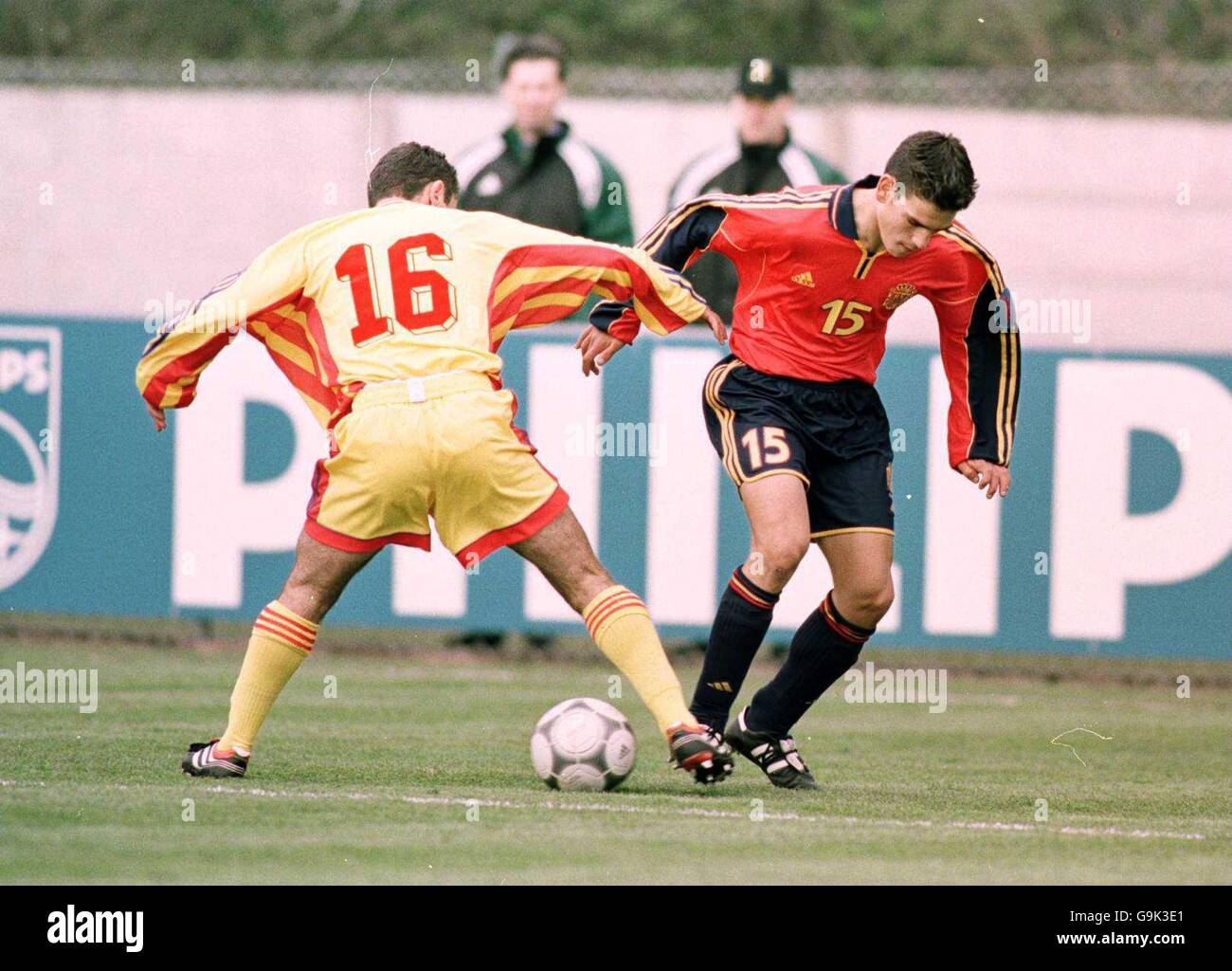 Jaime GAVILAN, Valencia CF and Spain U-16 goes past Romania's Florian Petrica. Stock Photo