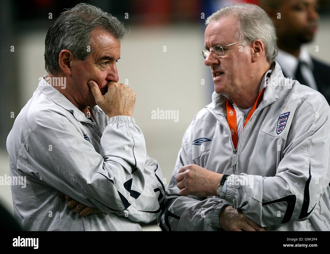Terry Venables, England assistant manager (l) with Bill Beswick