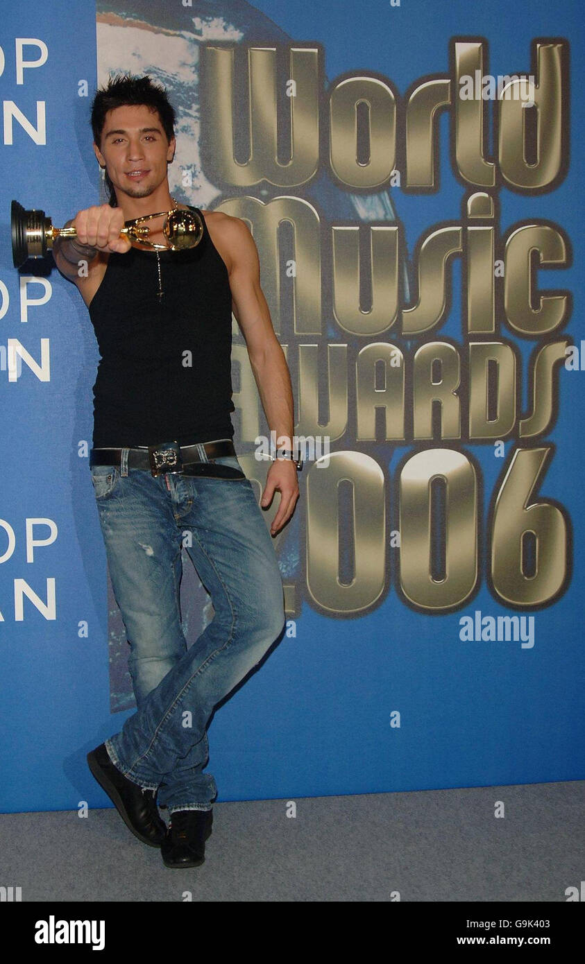 Dima Bilan backstage during the World Music Awards at Earls Court in central London. Stock Photo