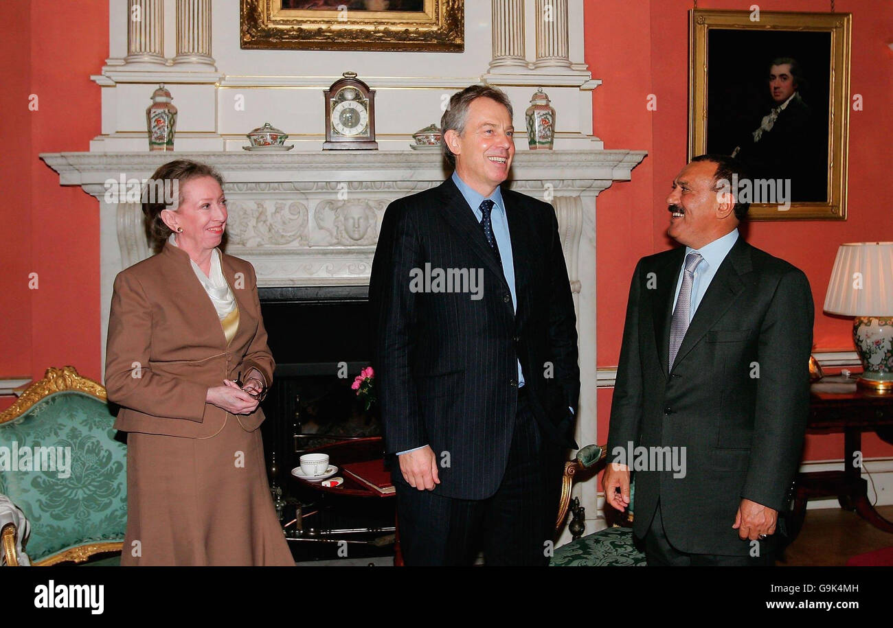 (Left to right); Britain's Foreign Secretary Margaret Beckett and Prime Minister Tony Blair greet the President of Yemen, Ali Abdullah Saleh in Downing Street. Stock Photo