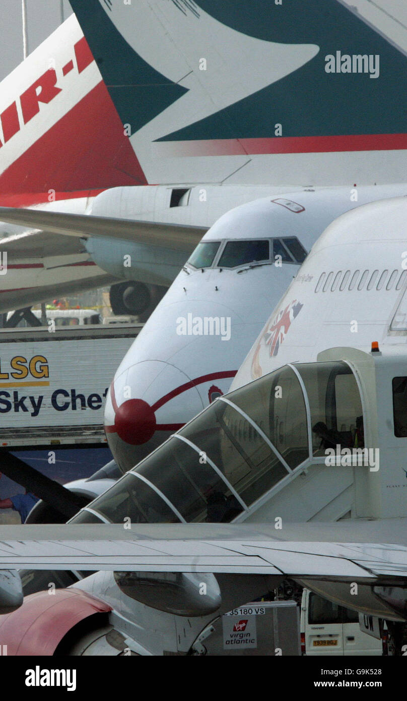 Aircraft congestion at Terminal Three at Heathrow airport Stock Photo
