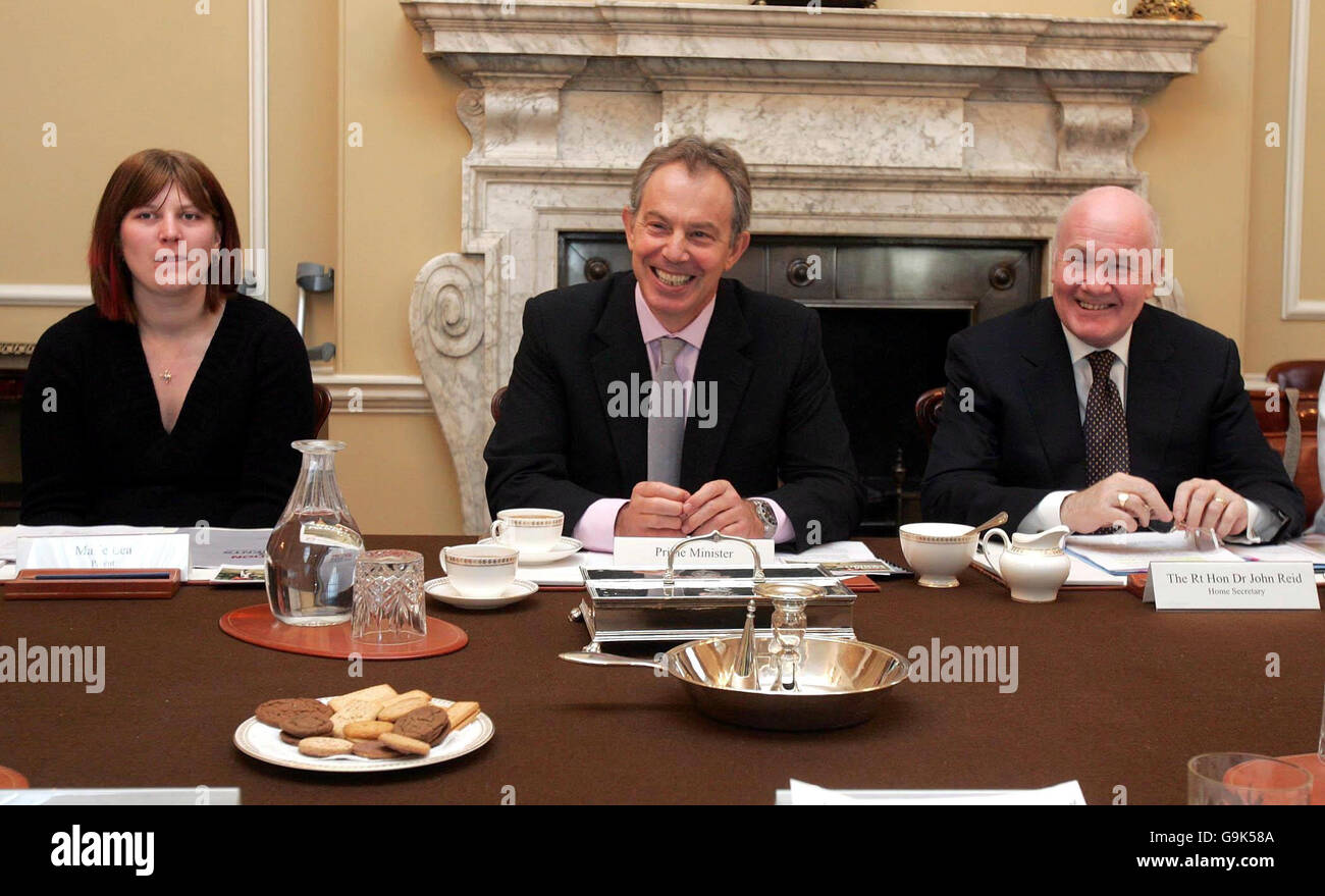 Britain's Prime Minister Tony Blair (centre) and Home Secretary John